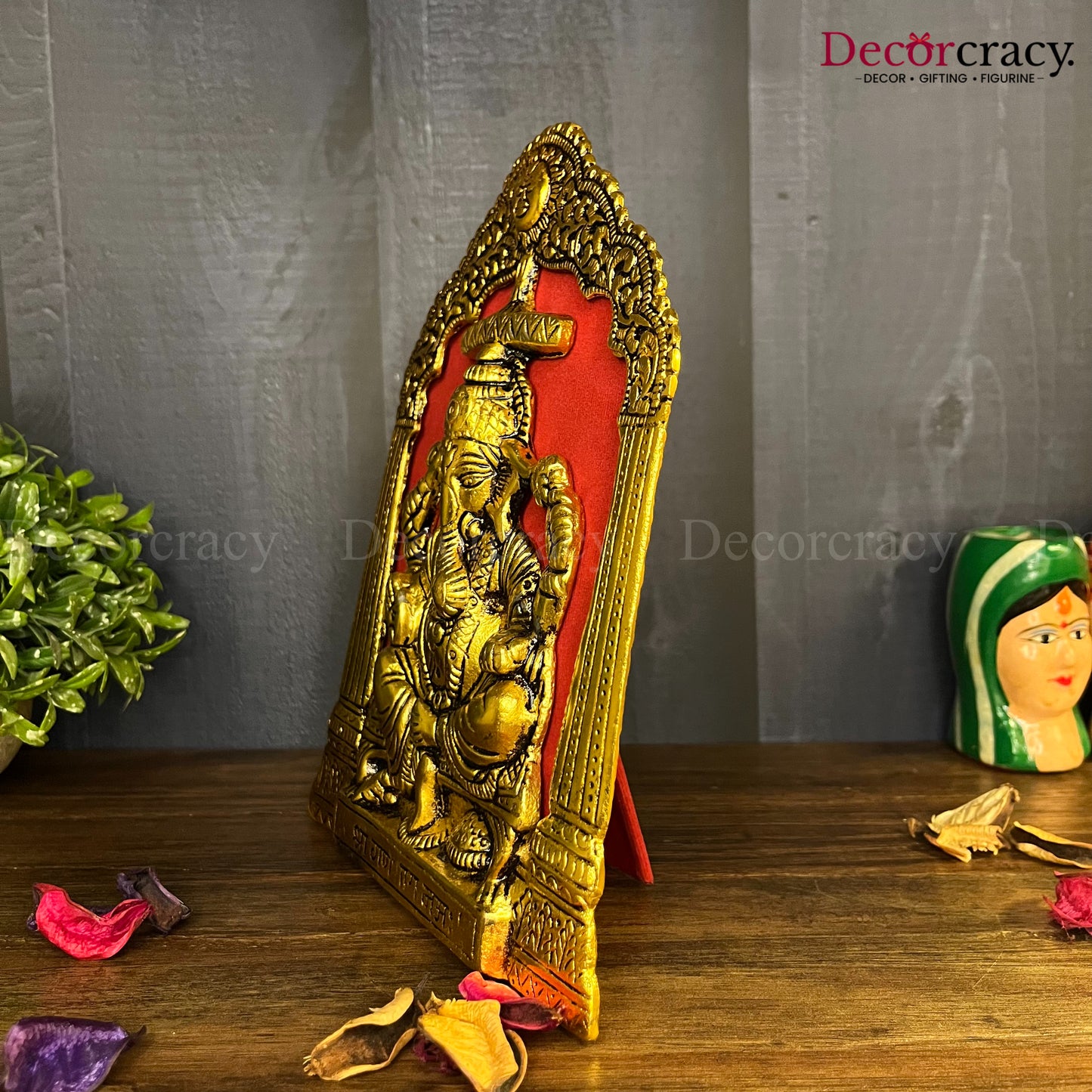 Shree Ganesh Frame Wall Hanging Metal golden