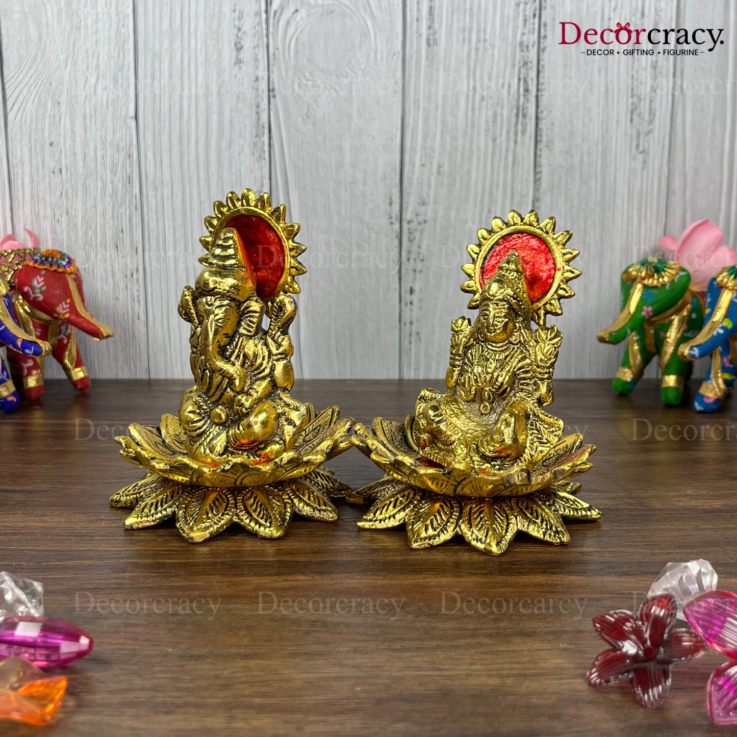 Shree Lakshmi Ganesh Lotus Metal golden