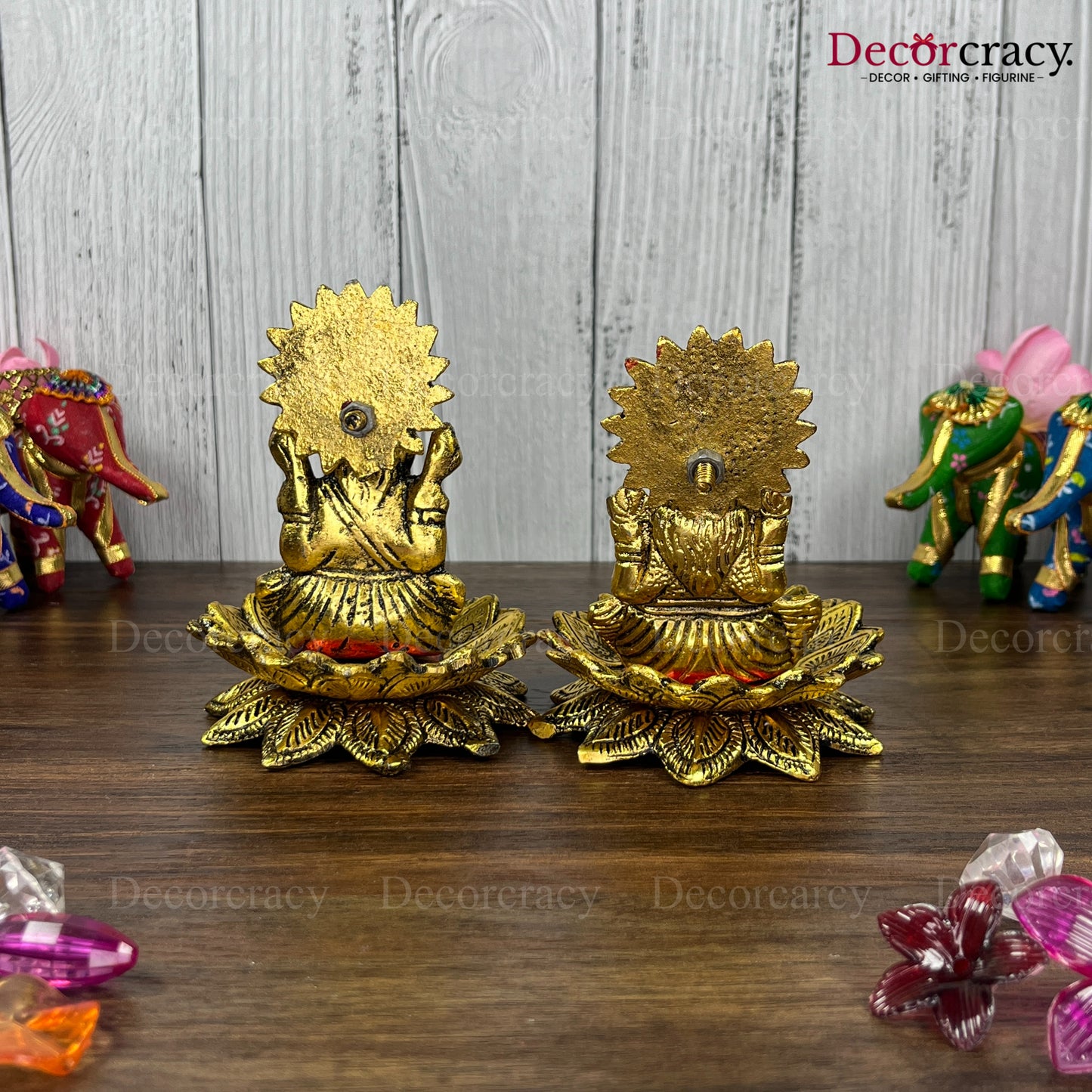 Shree Lakshmi Ganesh Lotus Metal golden