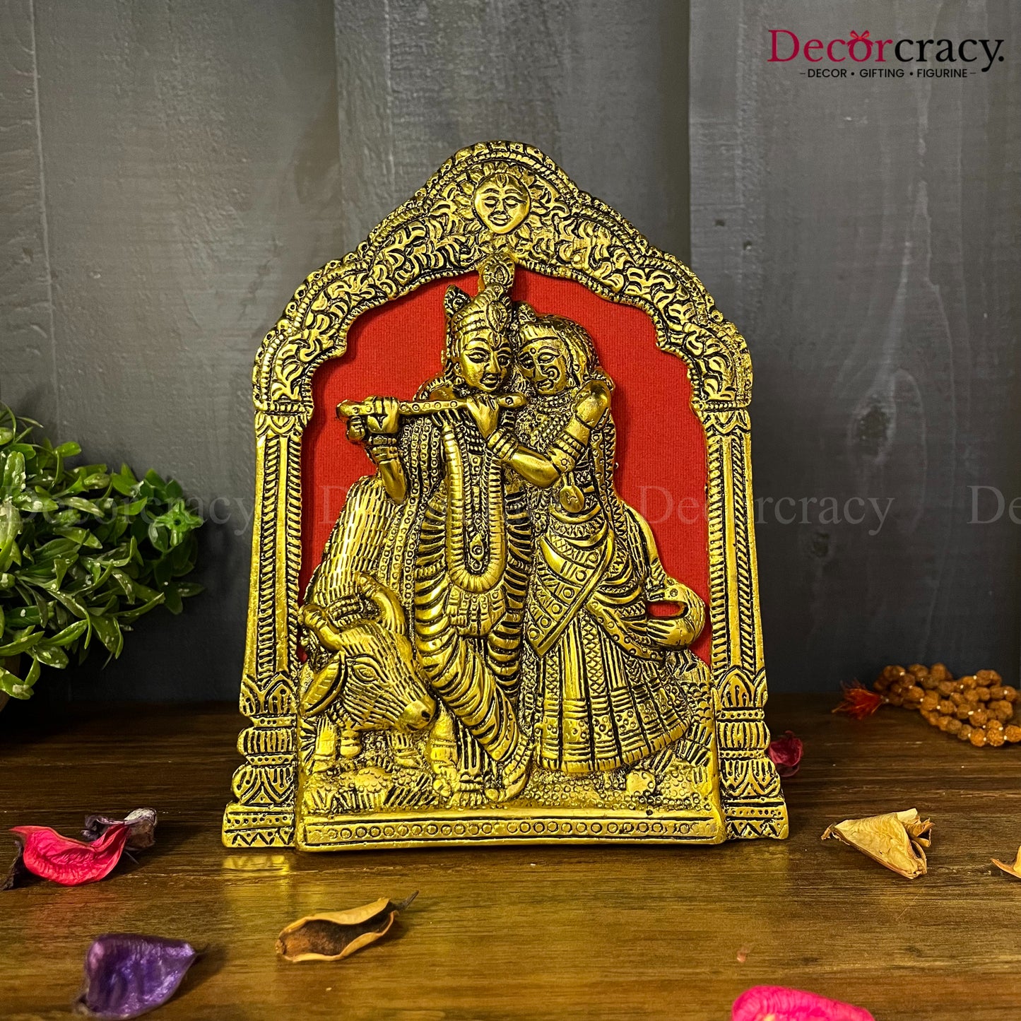 Shree Radha Krishna Frame Wall Hanging Metal golden