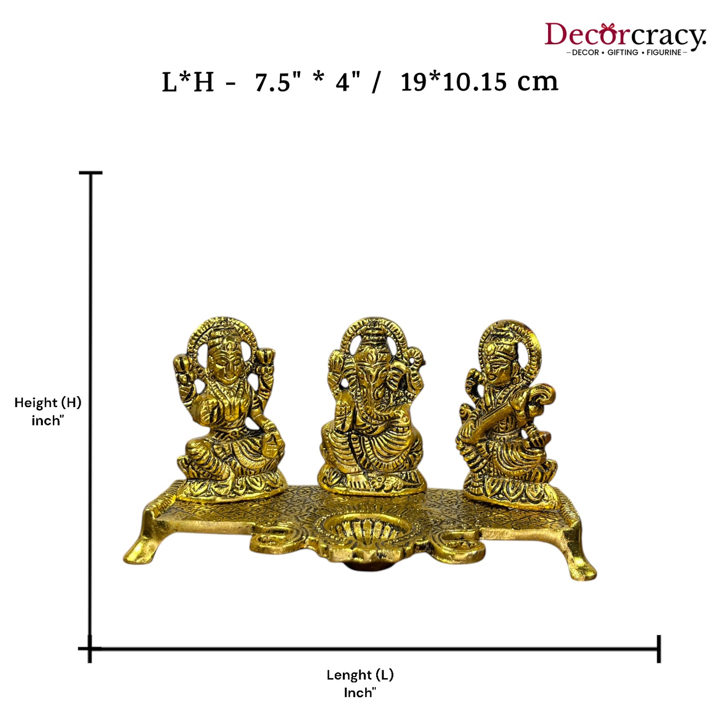 Shree Lakshmi Ganesh Saraswati Deepak Metal golden