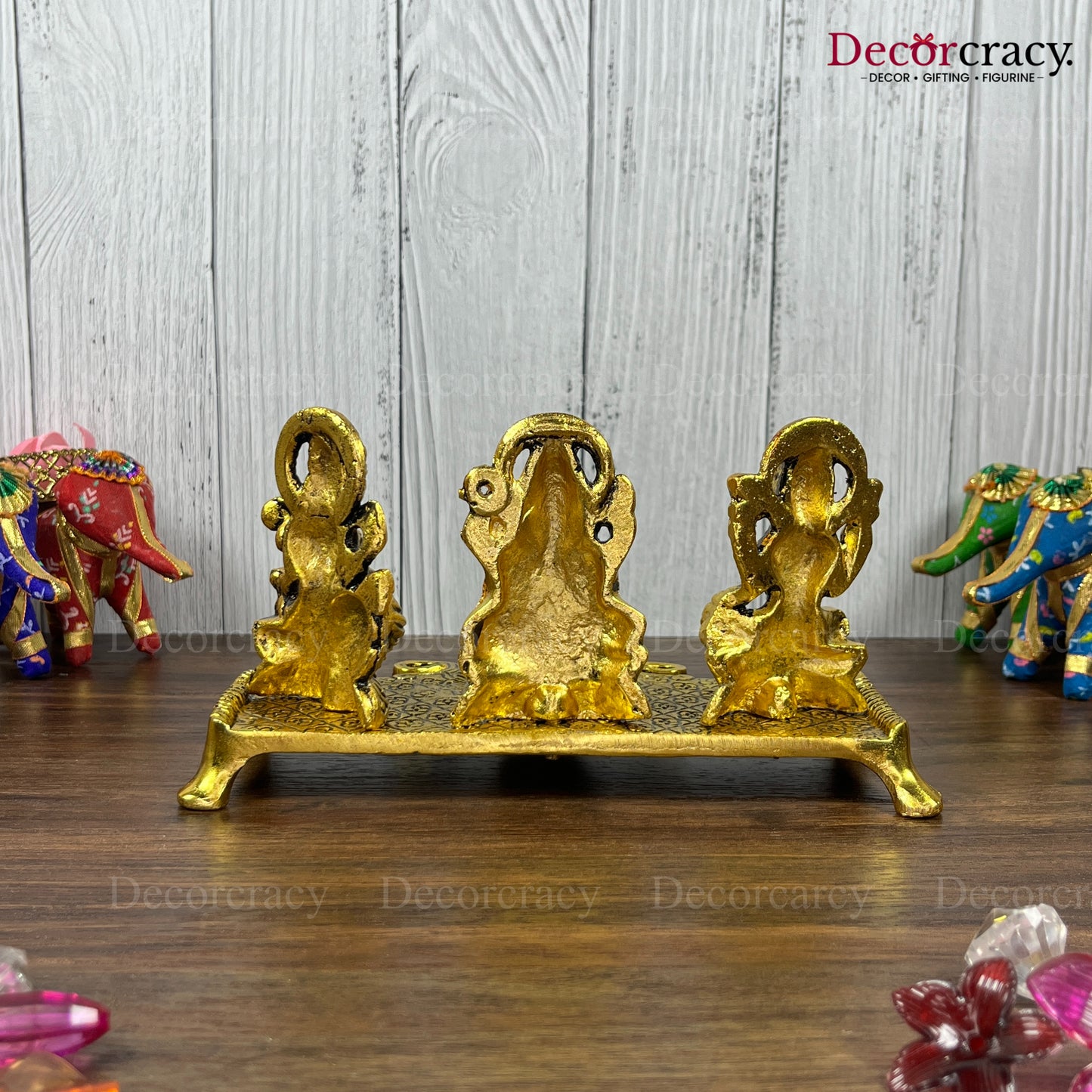 Shree Lakshmi Ganesh Saraswati Deepak Metal golden