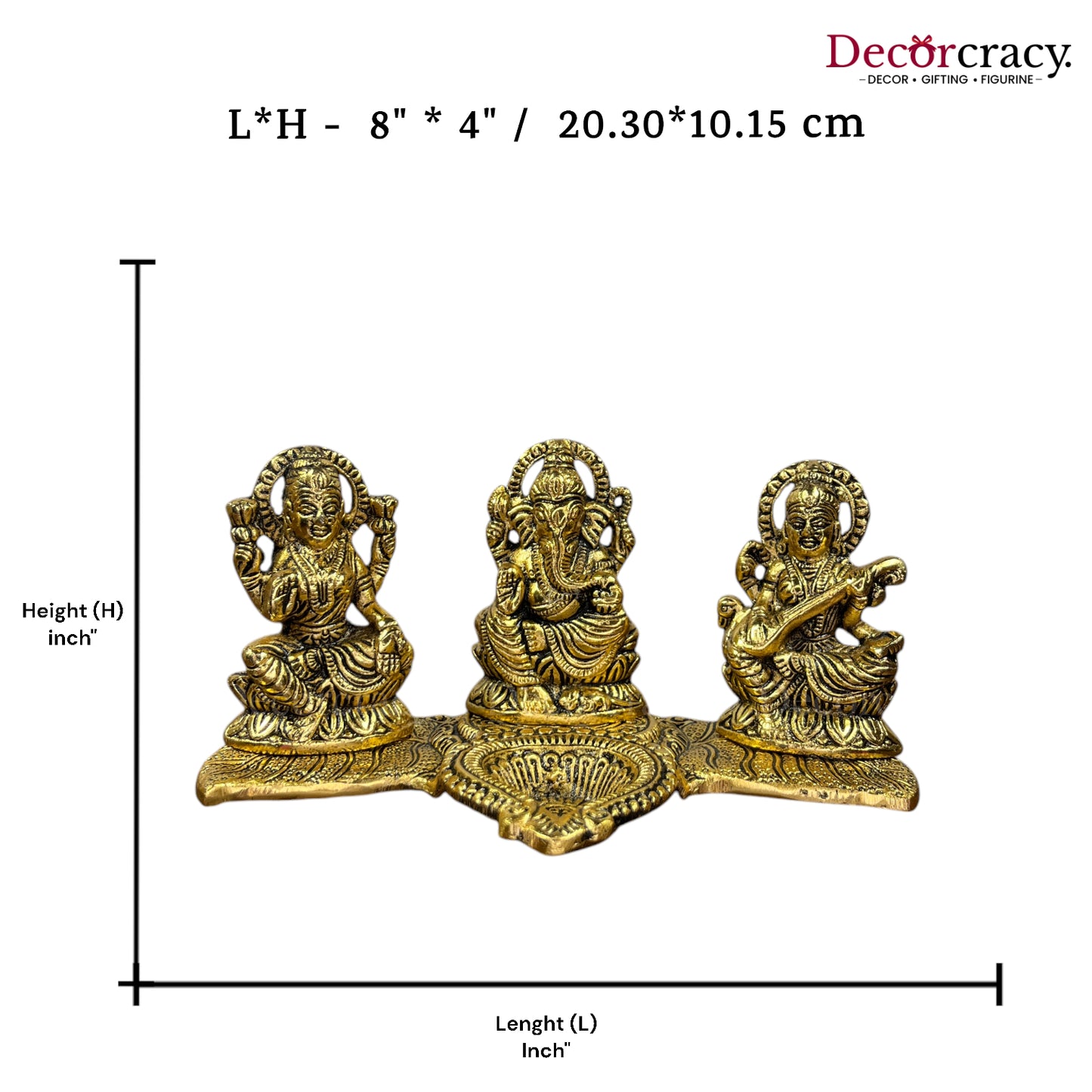 Shree Lakshmi Ganesh Saraswati Deepak Metal golden