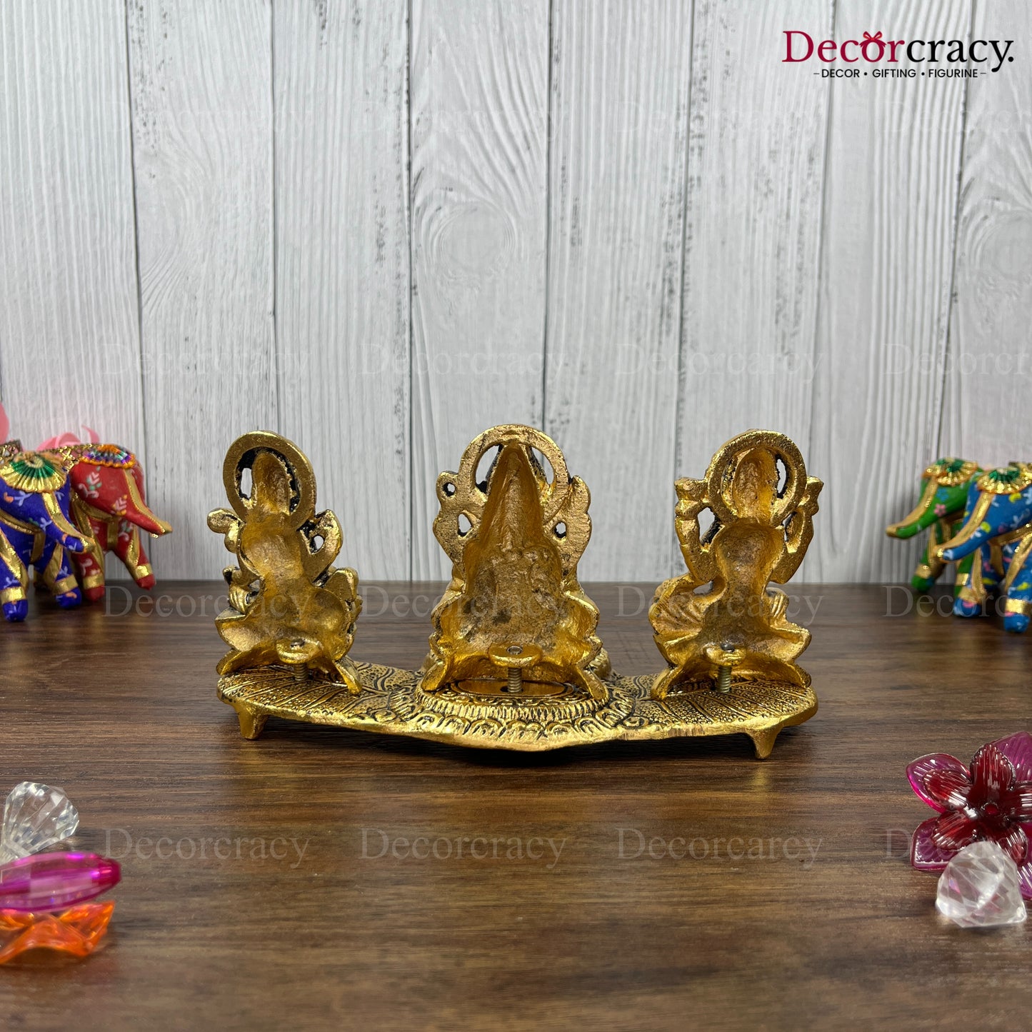 Shree Lakshmi Ganesh Saraswati Deepak Metal golden