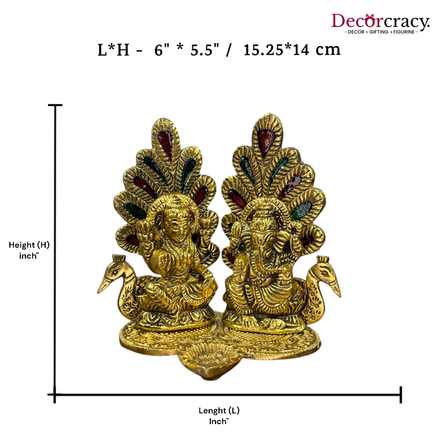 Shree Lakshmi Ganesh Mor Deepak Metal golden