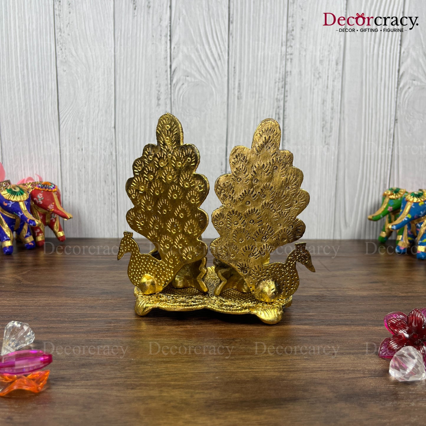 Shree Lakshmi Ganesh Mor Deepak Metal golden