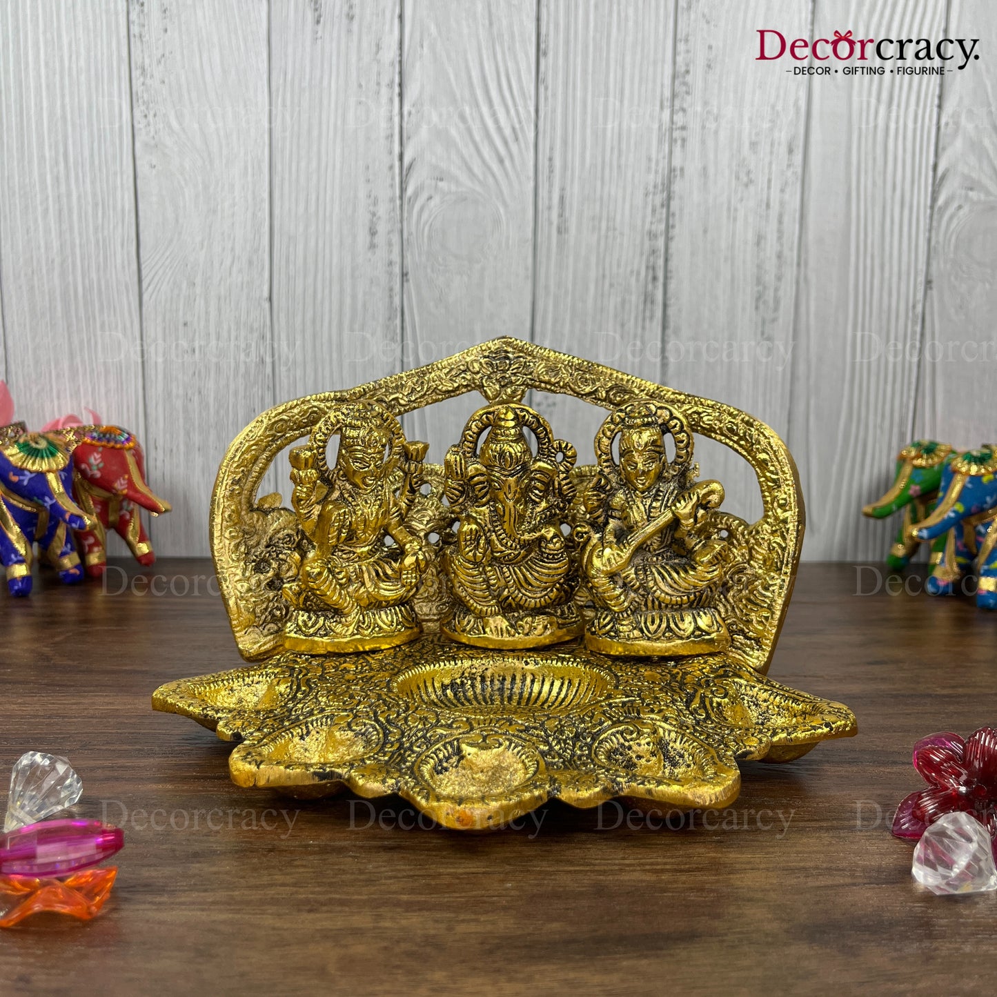 Shree Lakshmi Ganesh Saraswati 6 Deepak Mehraab Metal golden
