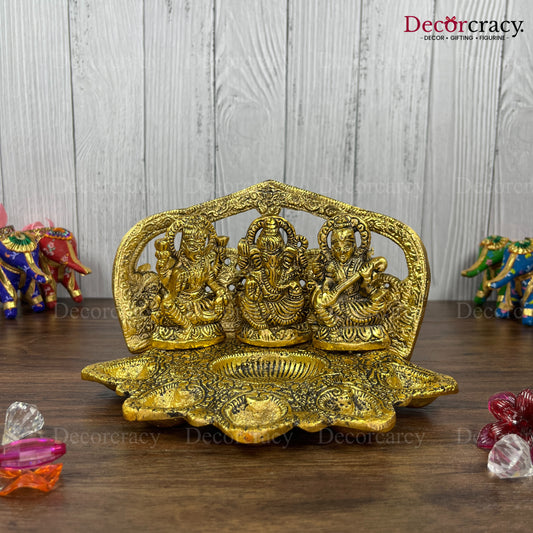 Shree Lakshmi Ganesh Saraswati 6 Deepak Mehraab Metal golden