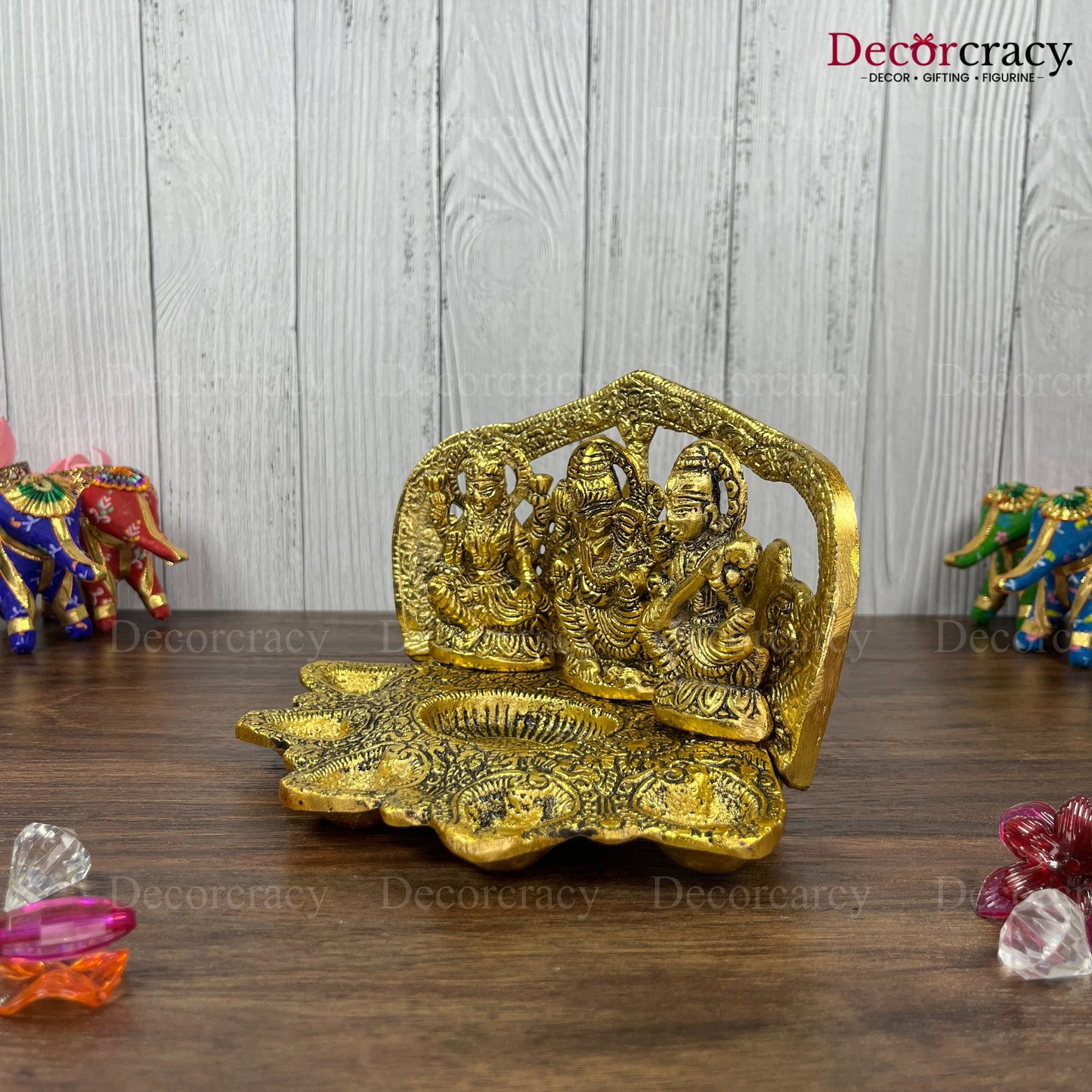 Shree Lakshmi Ganesh Saraswati 6 Deepak Mehraab Metal golden