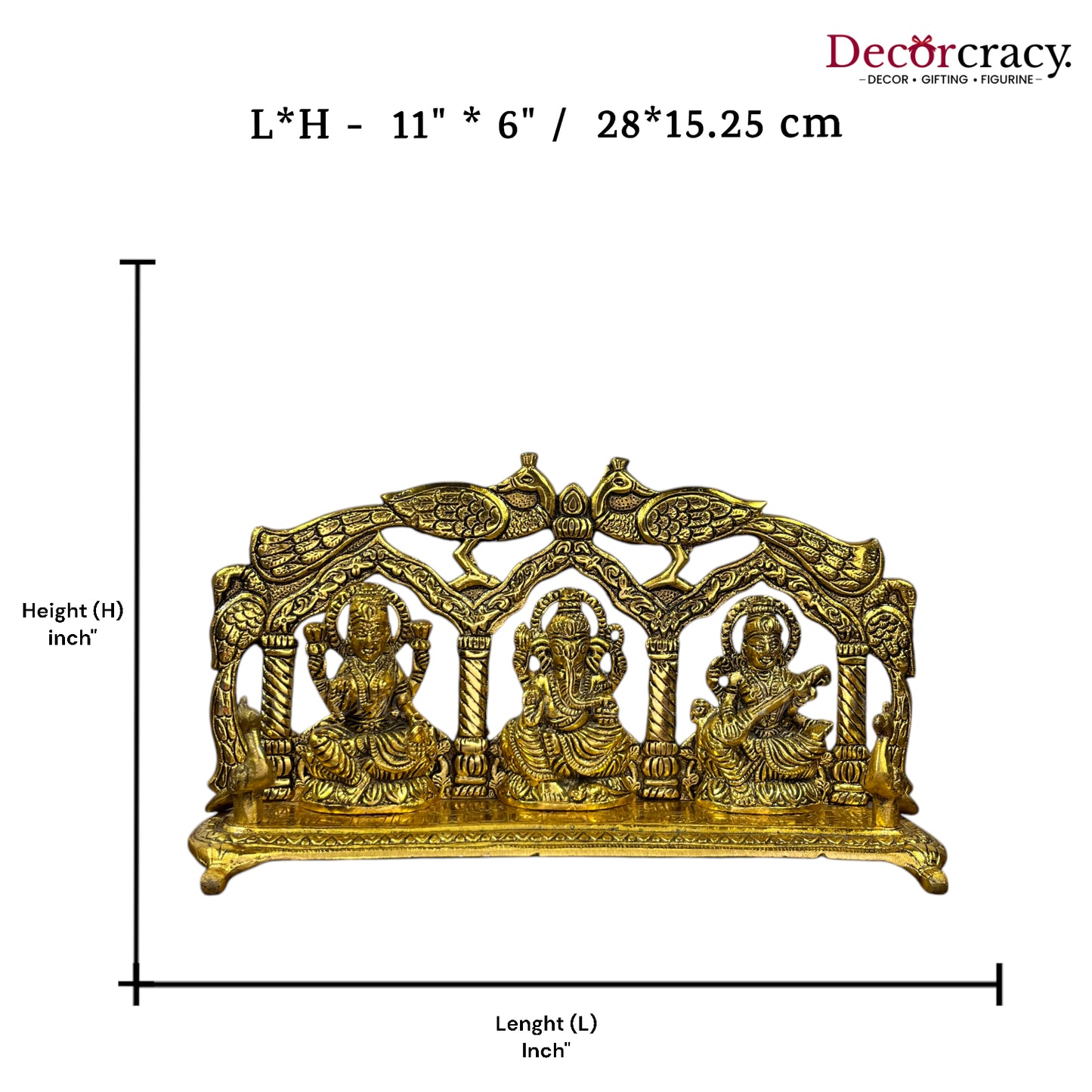 Shree Lakshmi Ganesh Saraswati Peacock Metal golden