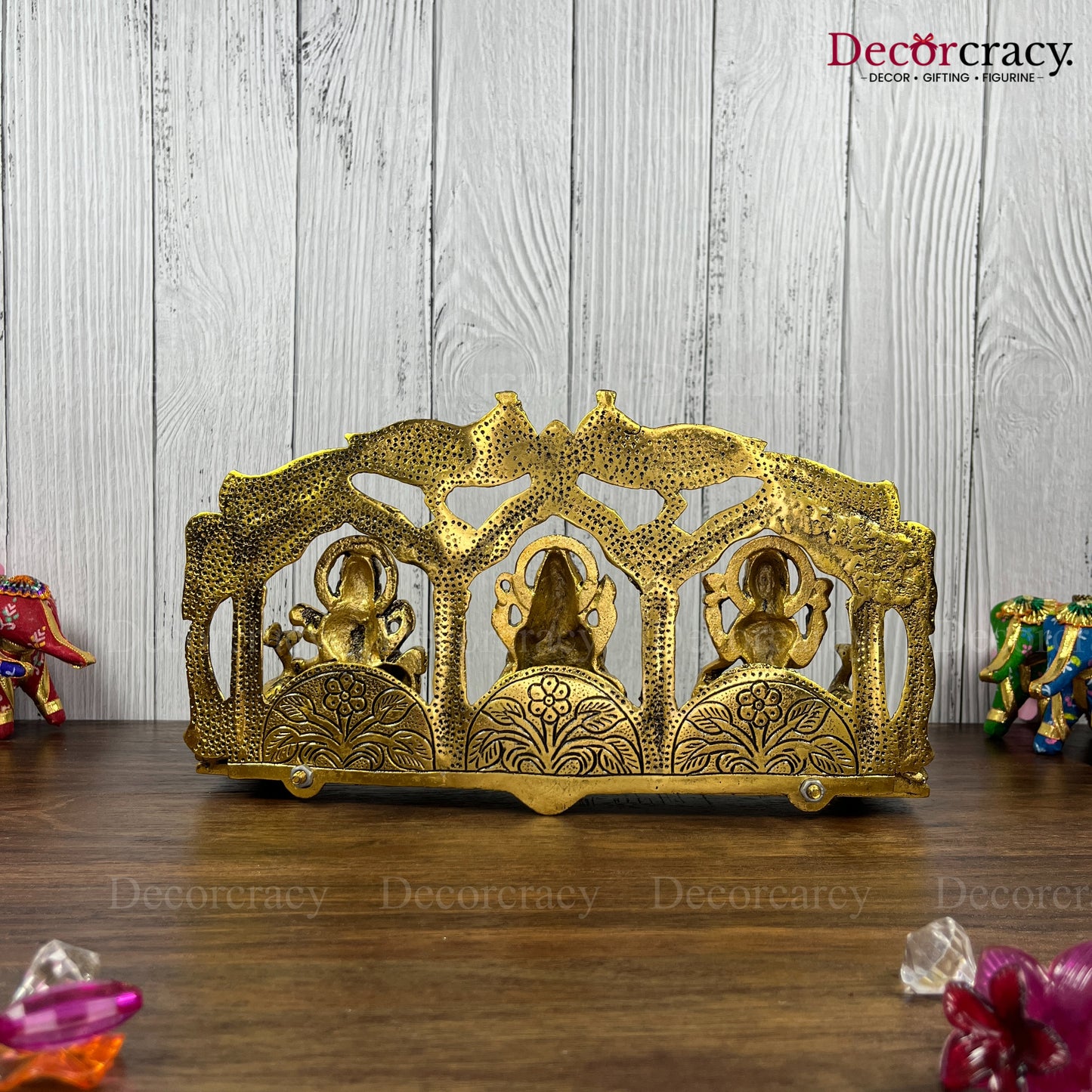 Shree Lakshmi Ganesh Saraswati Peacock Metal golden