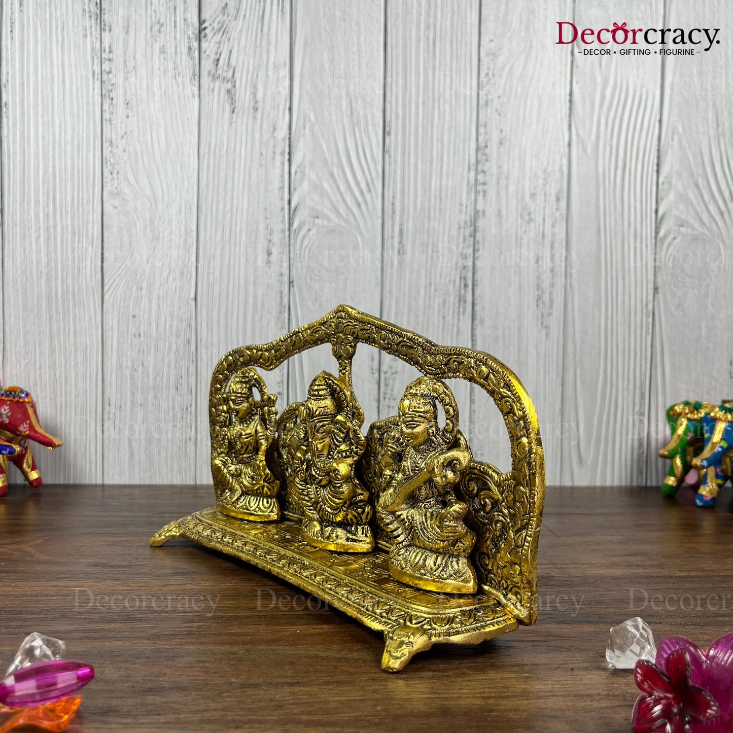 Shree Lakshmi Ganesh Saraswati Mehraab Metal golden