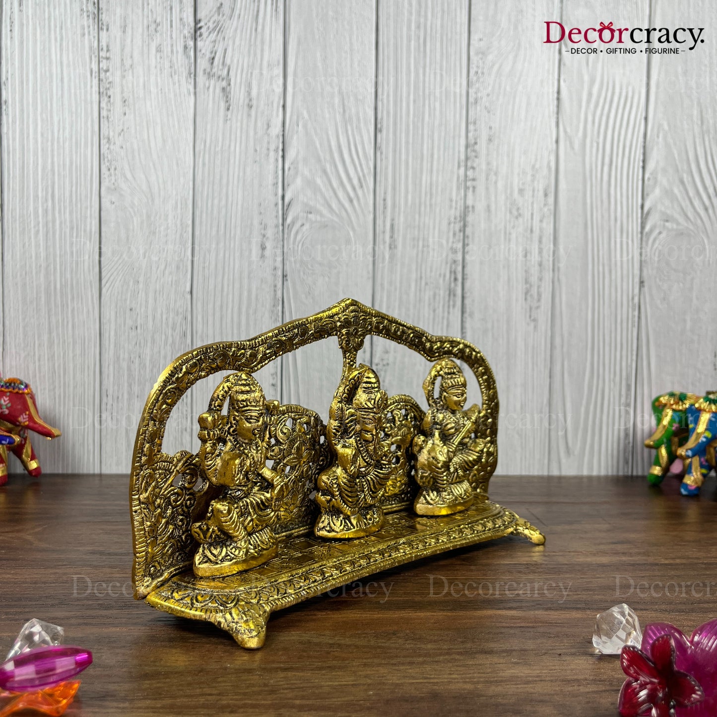 Shree Lakshmi Ganesh Saraswati Mehraab Metal golden