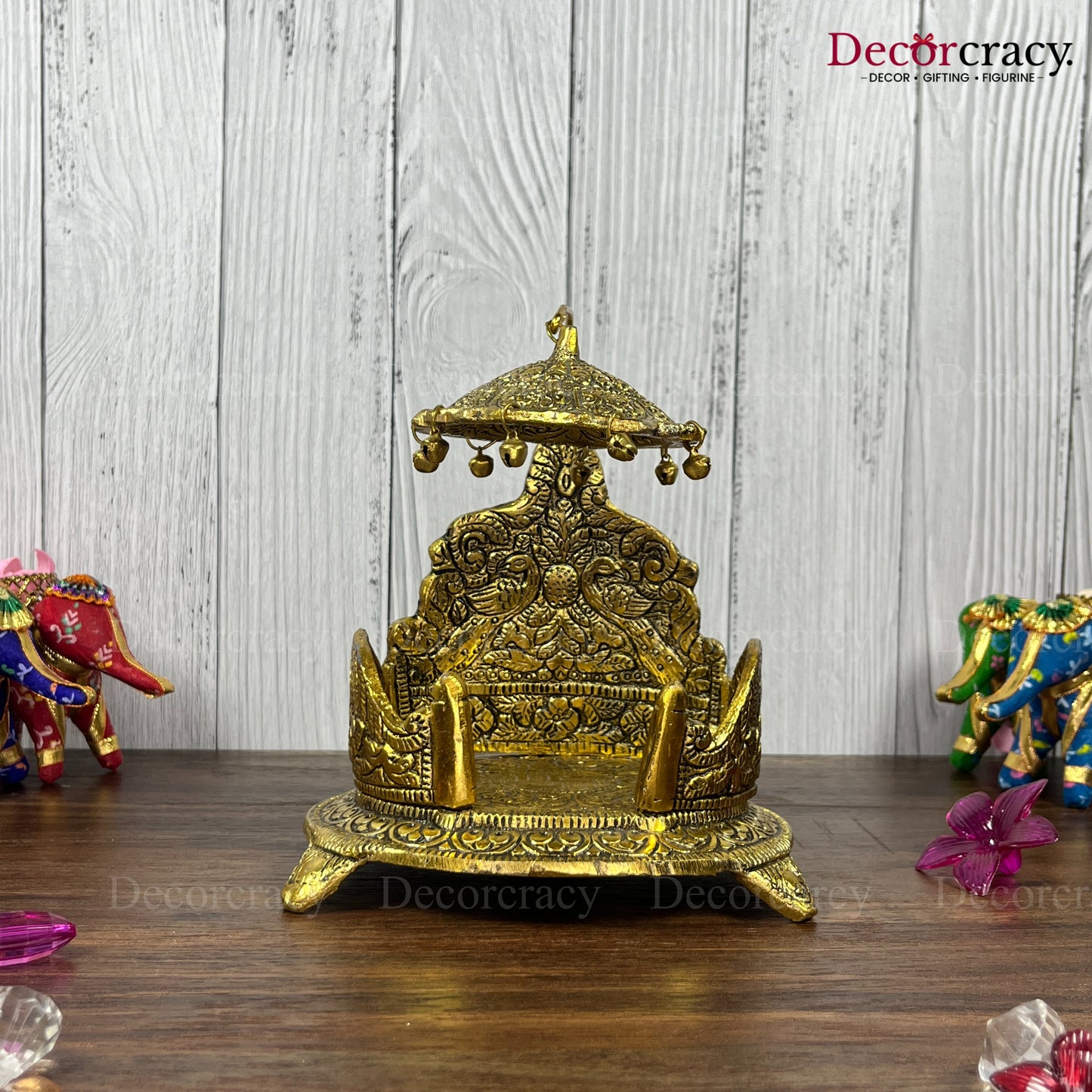 Singhasan Peacock Laddu Gopal Metal golden