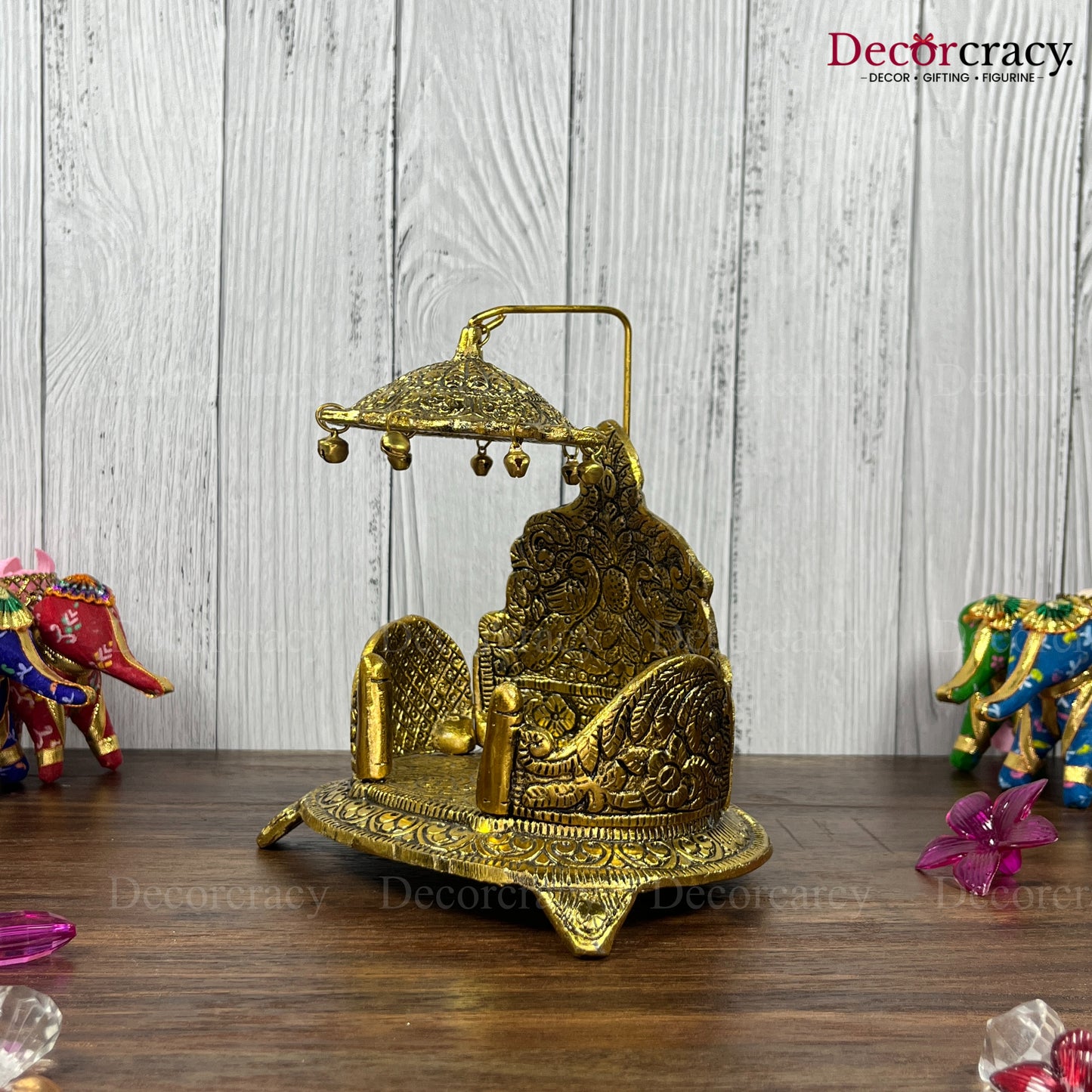 Singhasan Peacock Laddu Gopal Metal golden