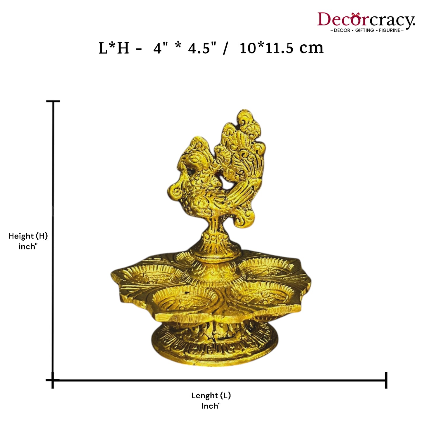 Peacock Designer Diya of 5 Wicks Mor Deepak Metal golden