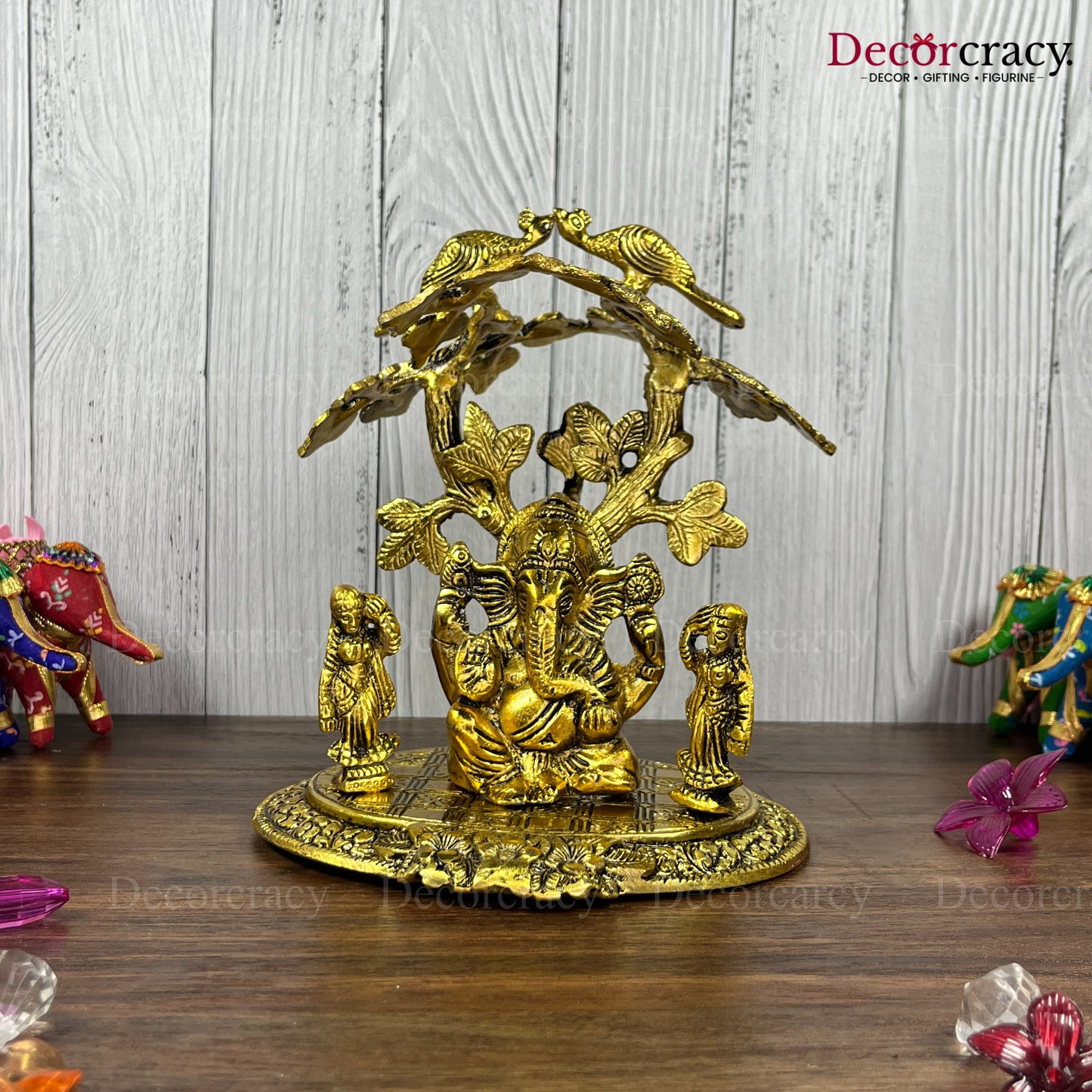 Shree Ganesh Riddhi Siddhi Tree Metal golden