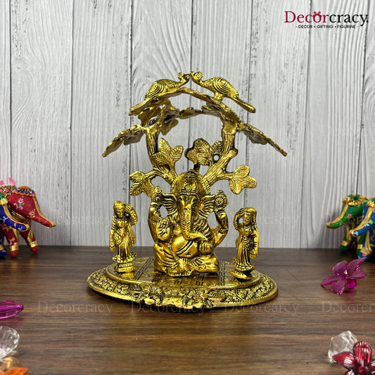 Shree Ganesh Riddhi Siddhi Tree Metal golden