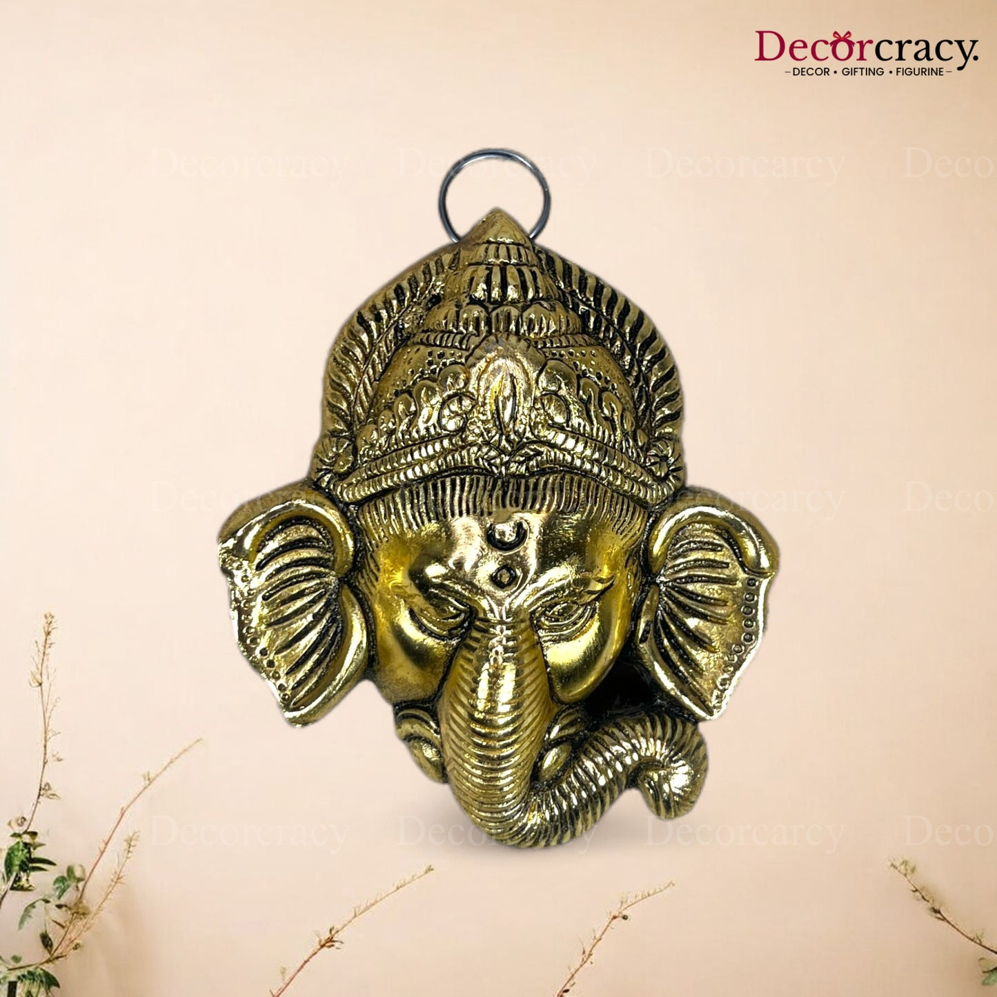 Shree Ganesh Face Wall Hanging Metal golden