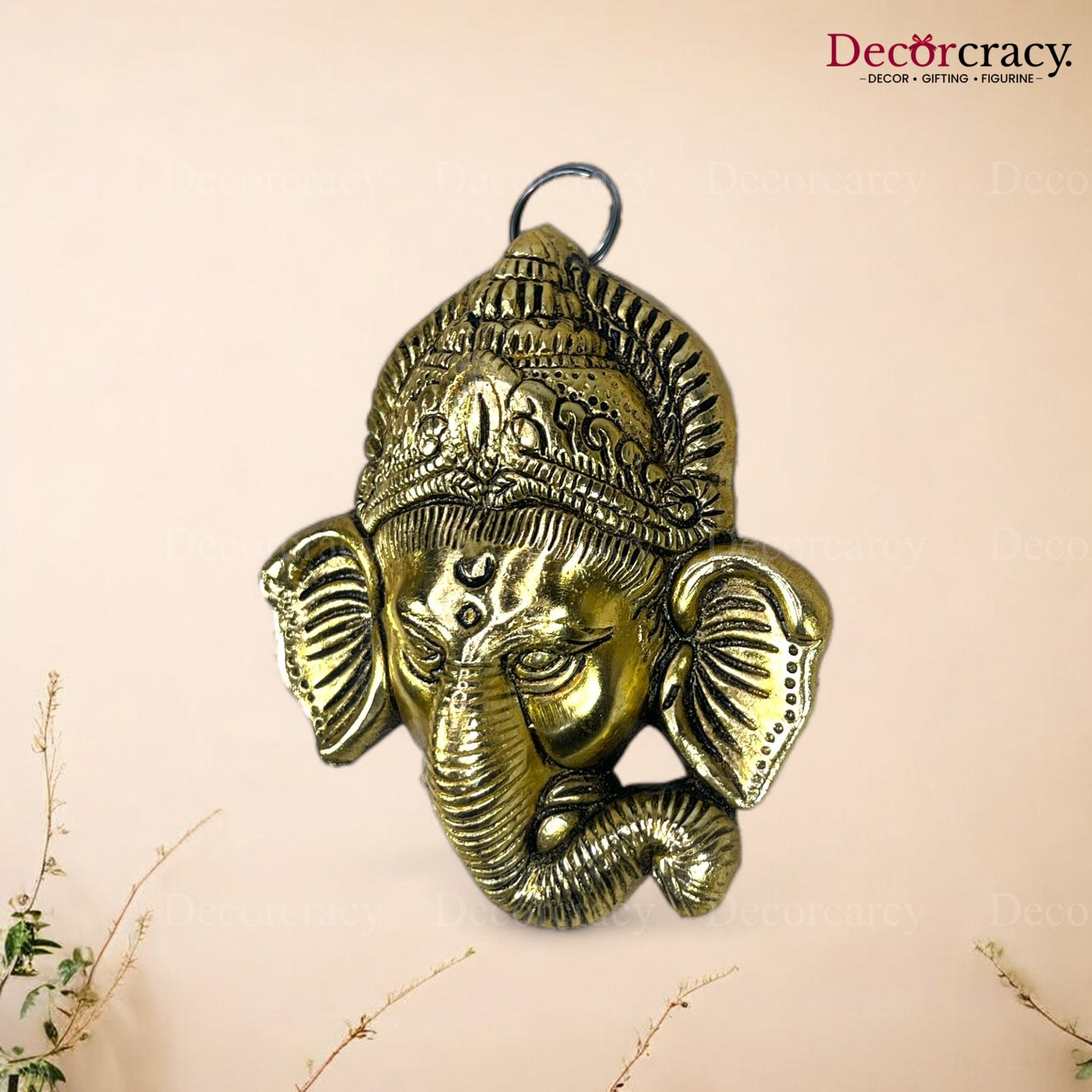 Shree Ganesh Face Wall Hanging Metal golden