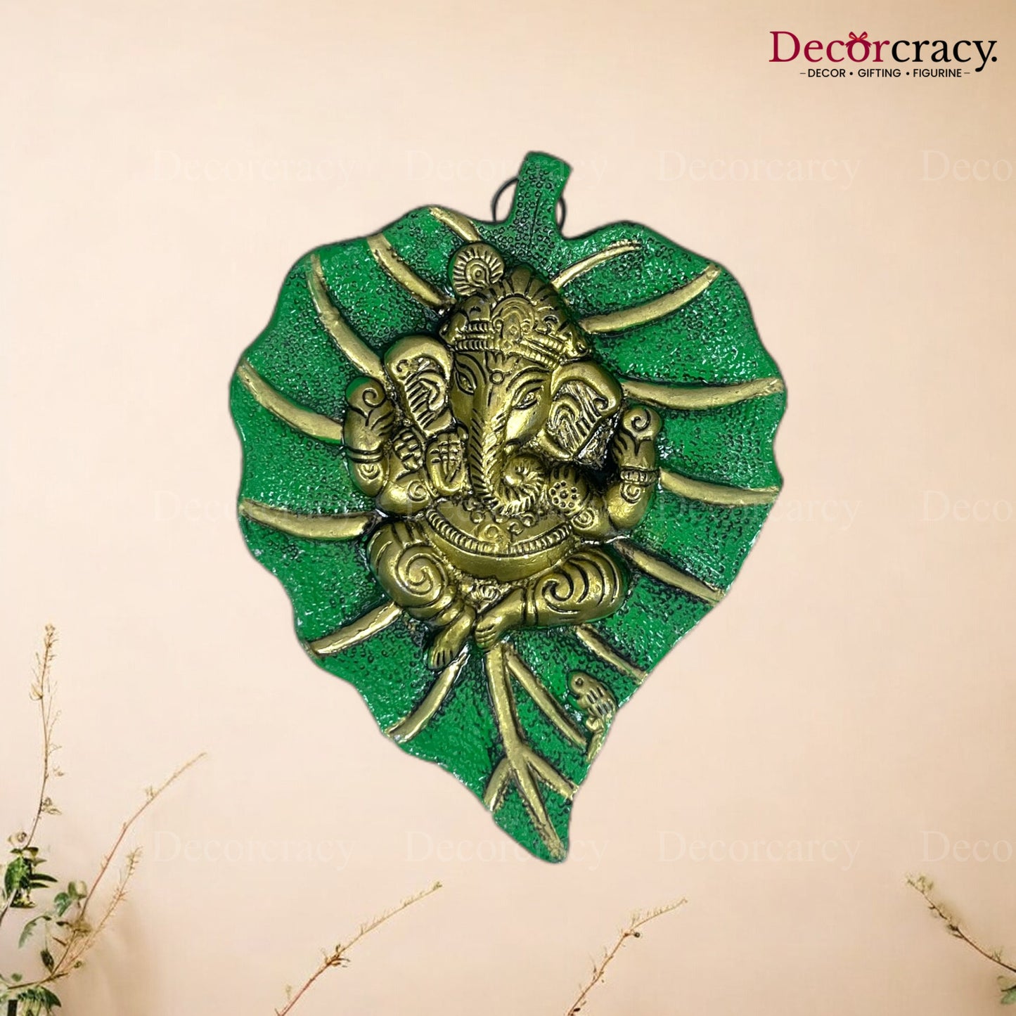 Shree Ganesh Leaf Green Metal Multicolor
