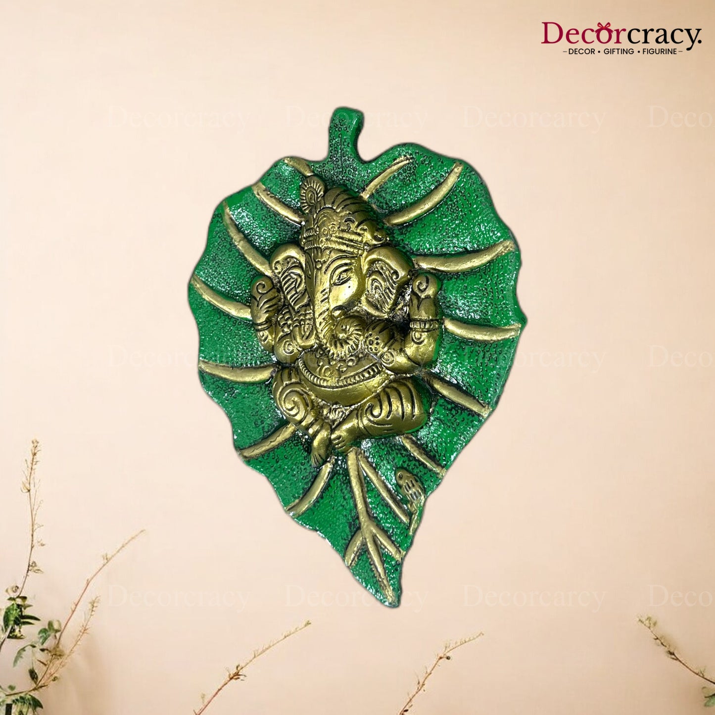 Shree Ganesh Leaf Green Metal Multicolor