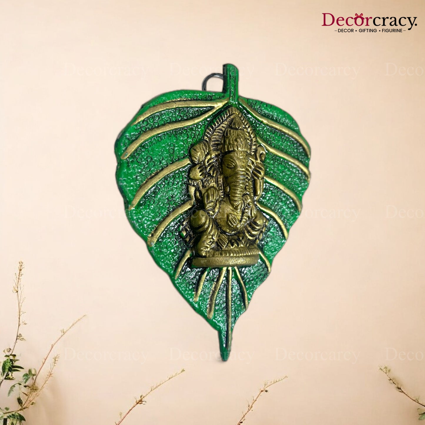 Shree Ganesh Leaf Green Metal Multicolor