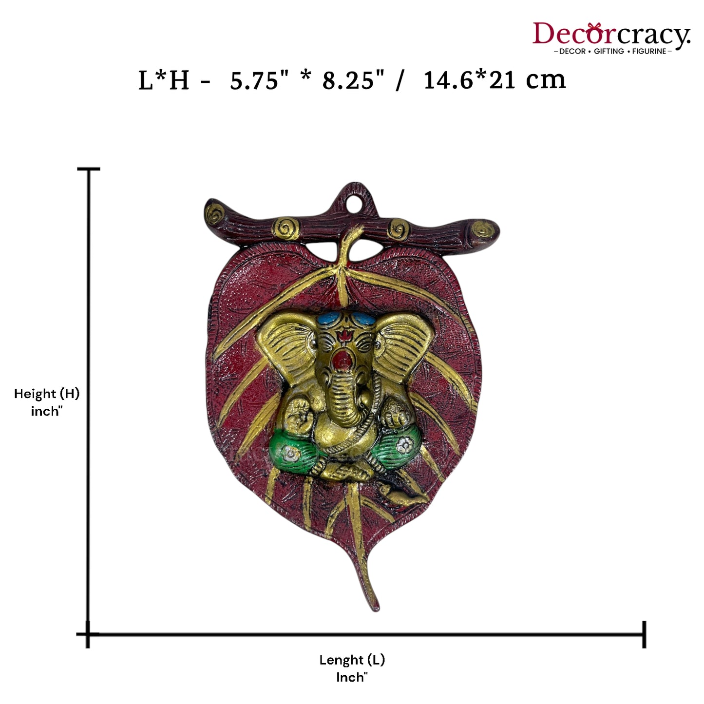 Shree Ganesh Leaf Red Metal Multicolor