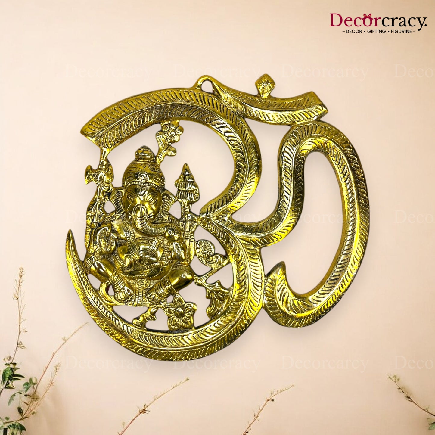 Om Ganesh Wall Hanging Metal golden