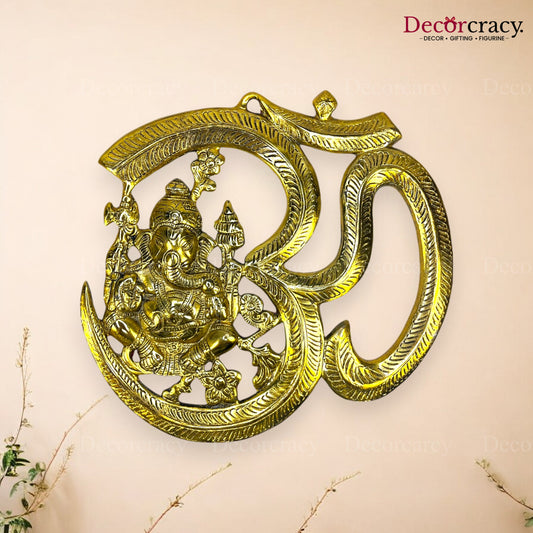 Om Ganesh Wall Hanging Metal golden