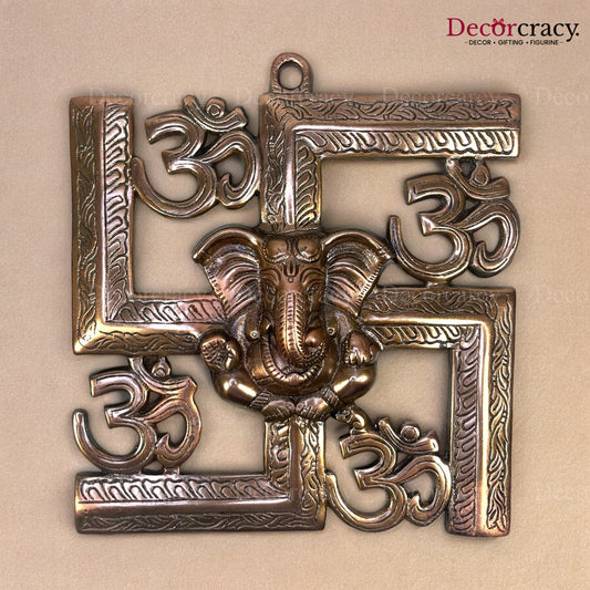 Swastik Om Ganesh Wall Hanging Metal copper