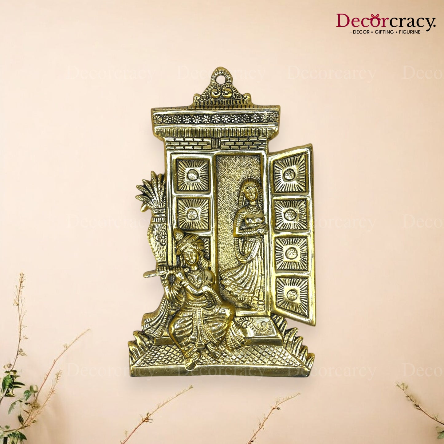Radha Krishna Wall Hanging Metal golden