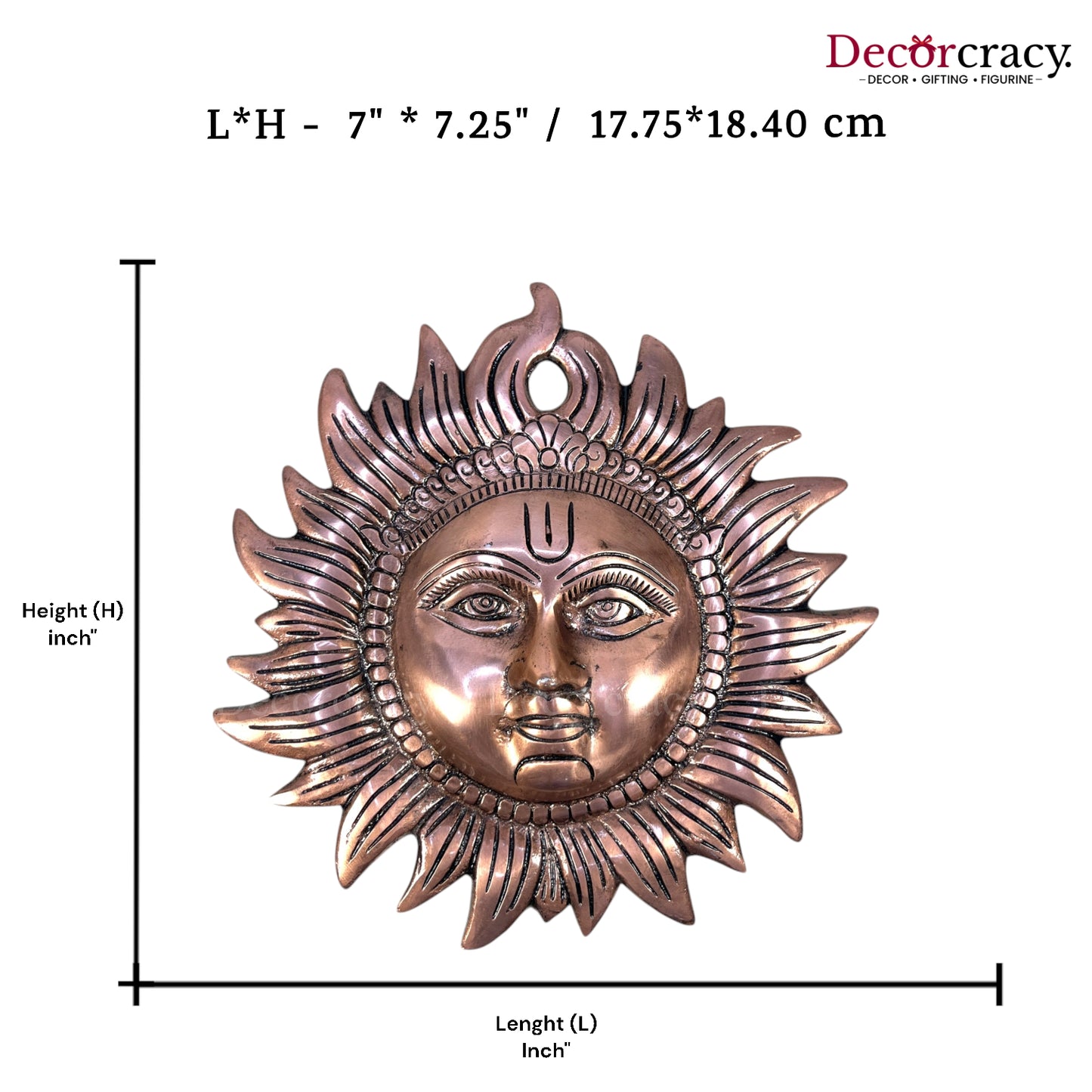 Sooraj Face Wall Hanging 8" Metal copper
