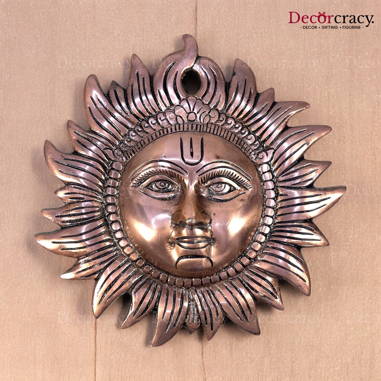 Sooraj Face Wall Hanging 8" Metal copper