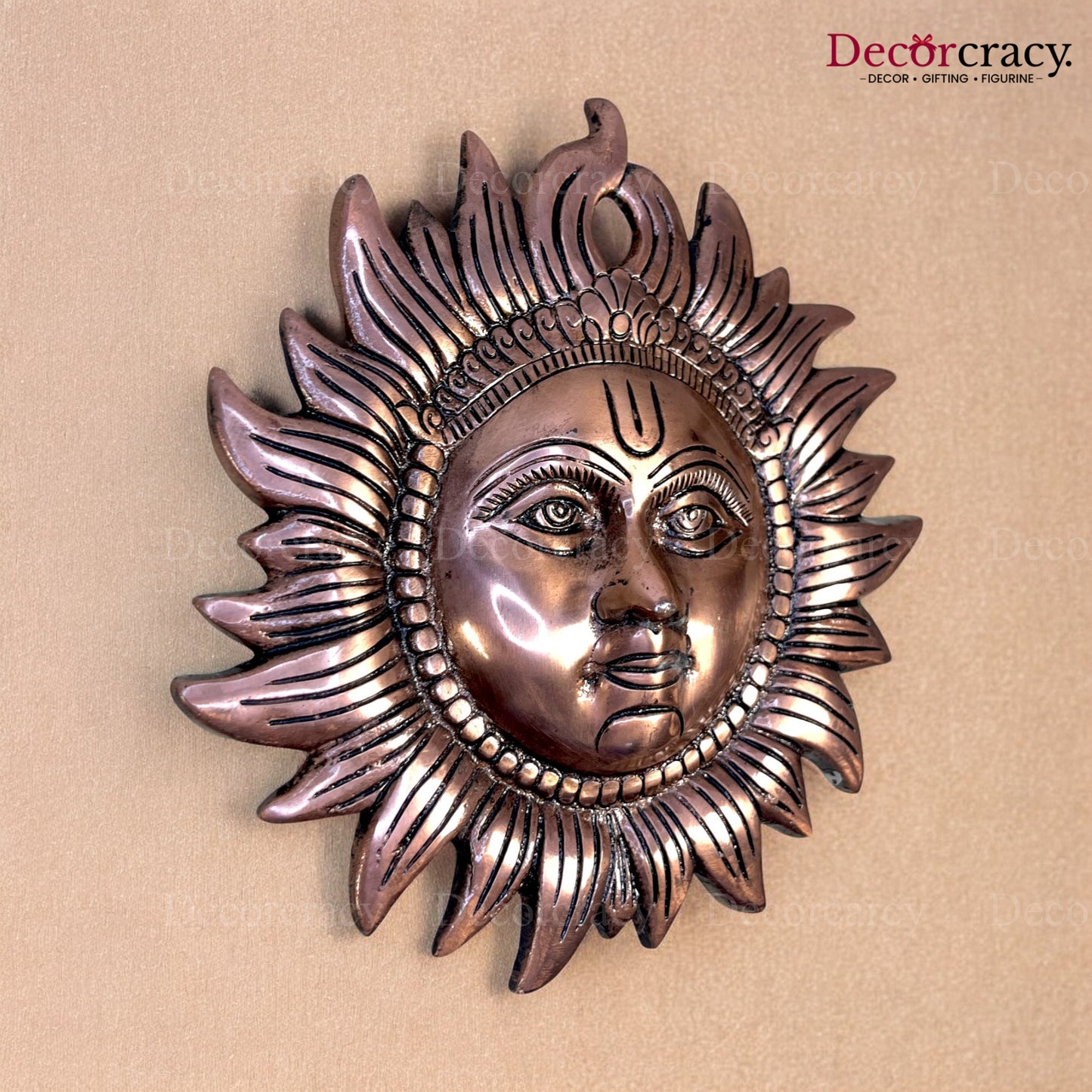 Sooraj Face Wall Hanging 8" Metal copper