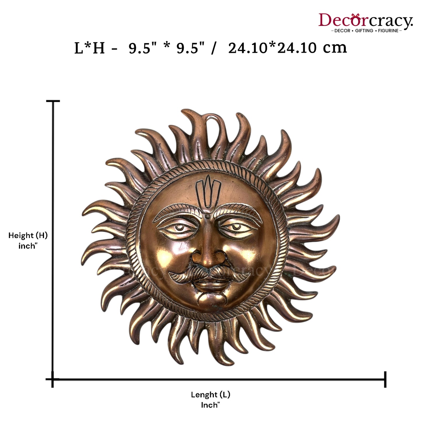 Sooraj Face Wall Hanging 10" Metal copper