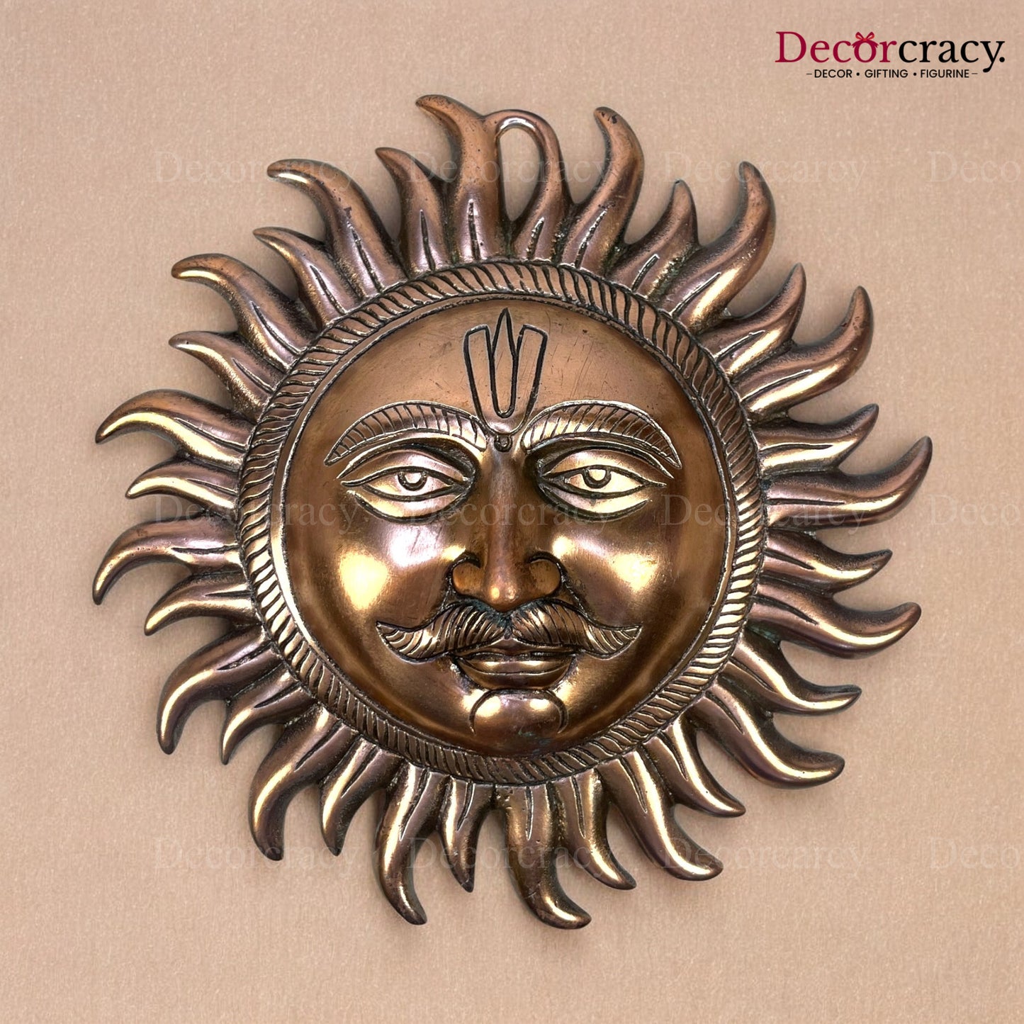 Sooraj Face Wall Hanging 10" Metal copper