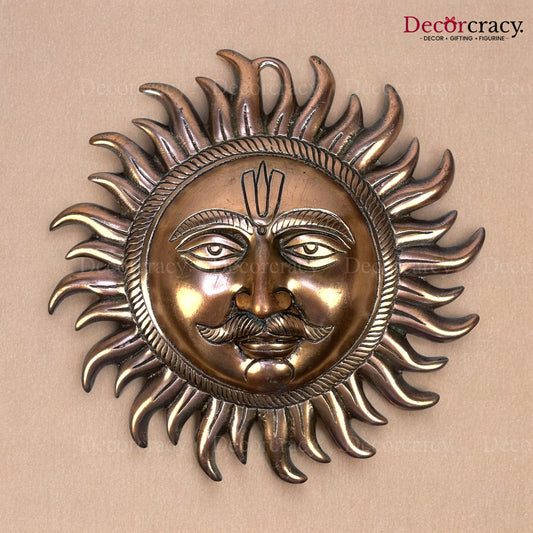 Sooraj Face Wall Hanging 10" Metal copper