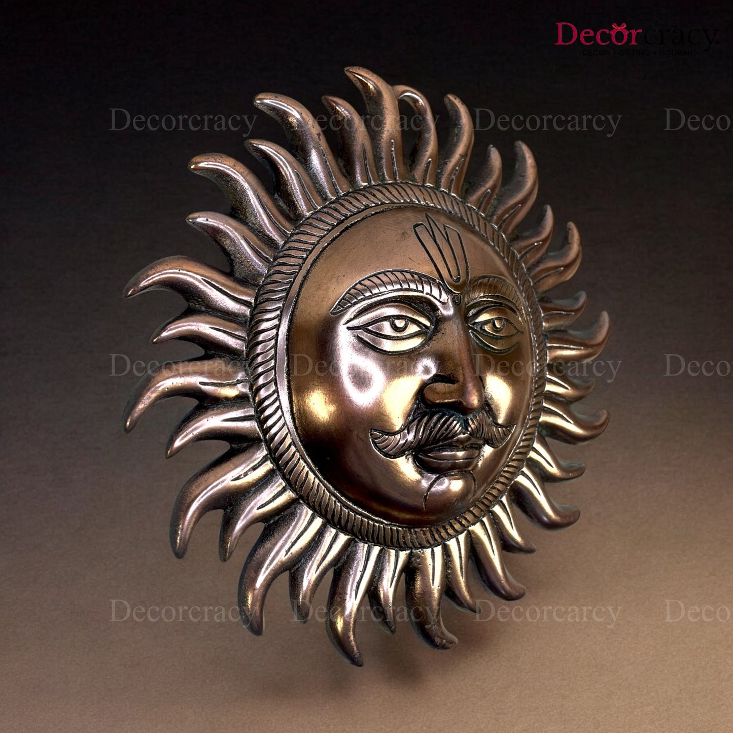 Sooraj Face Wall Hanging 10" Metal copper
