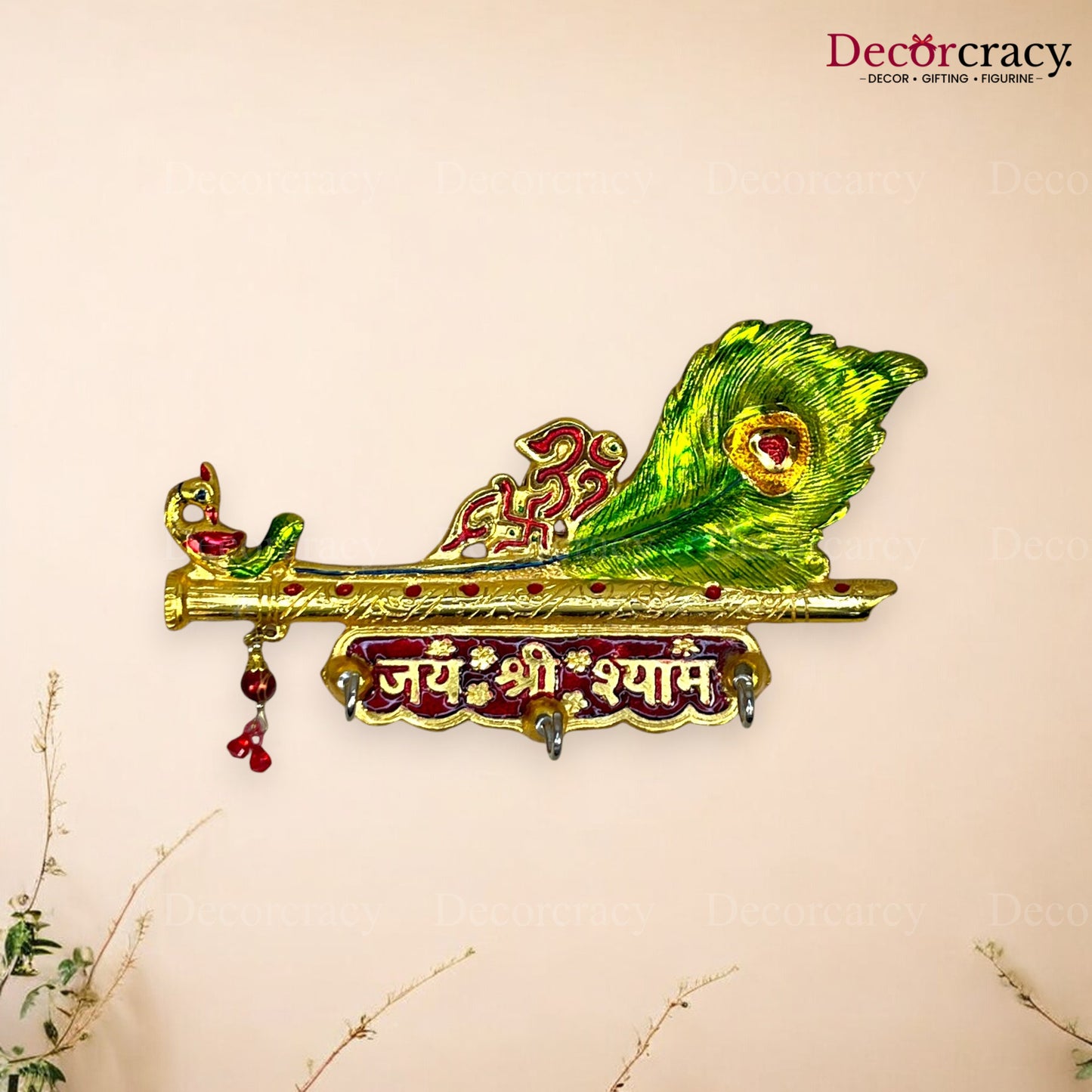 Shree Shyam 3 Key Holder Morpankh Metal Multicolor