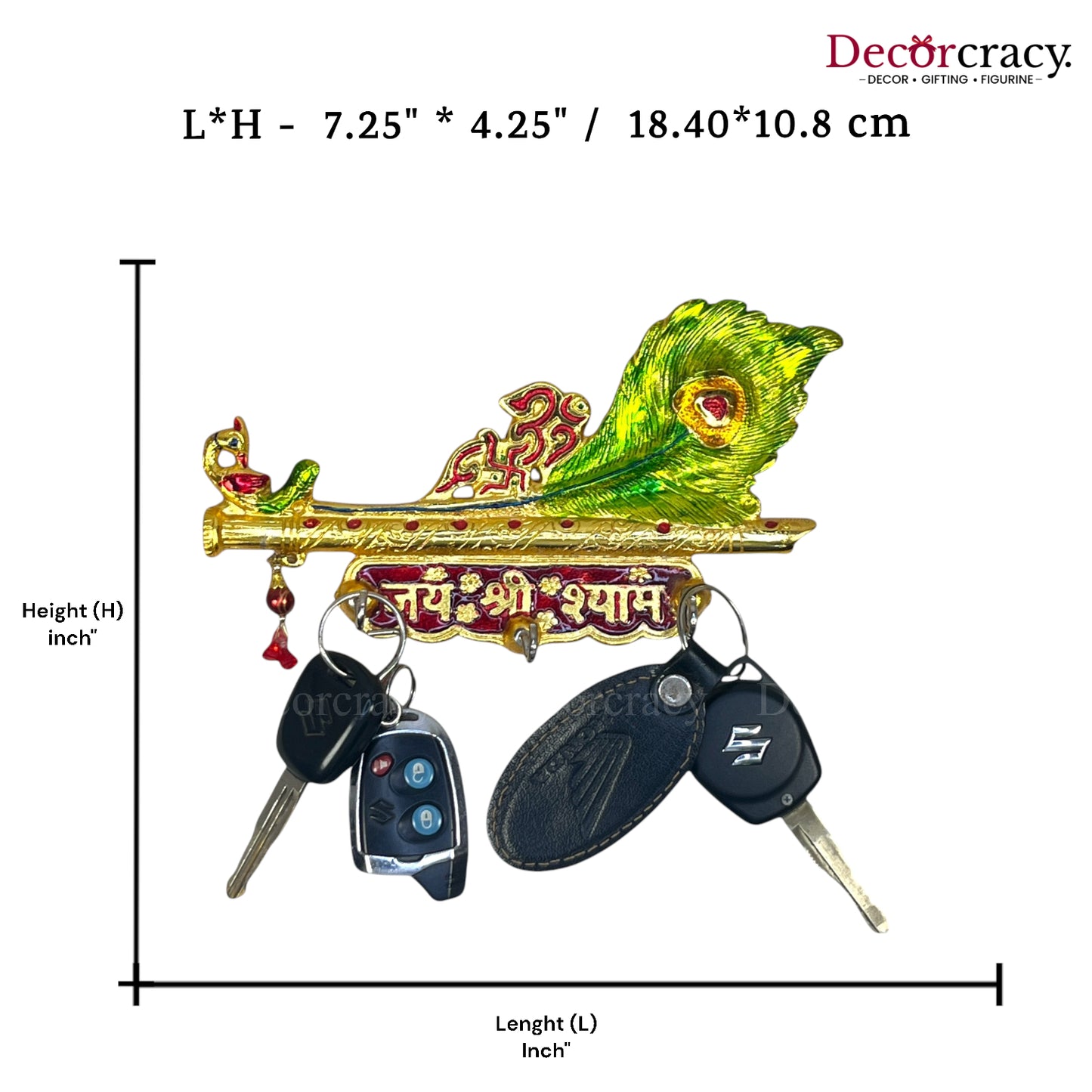 Shree Shyam 3 Key Holder Morpankh Metal Multicolor