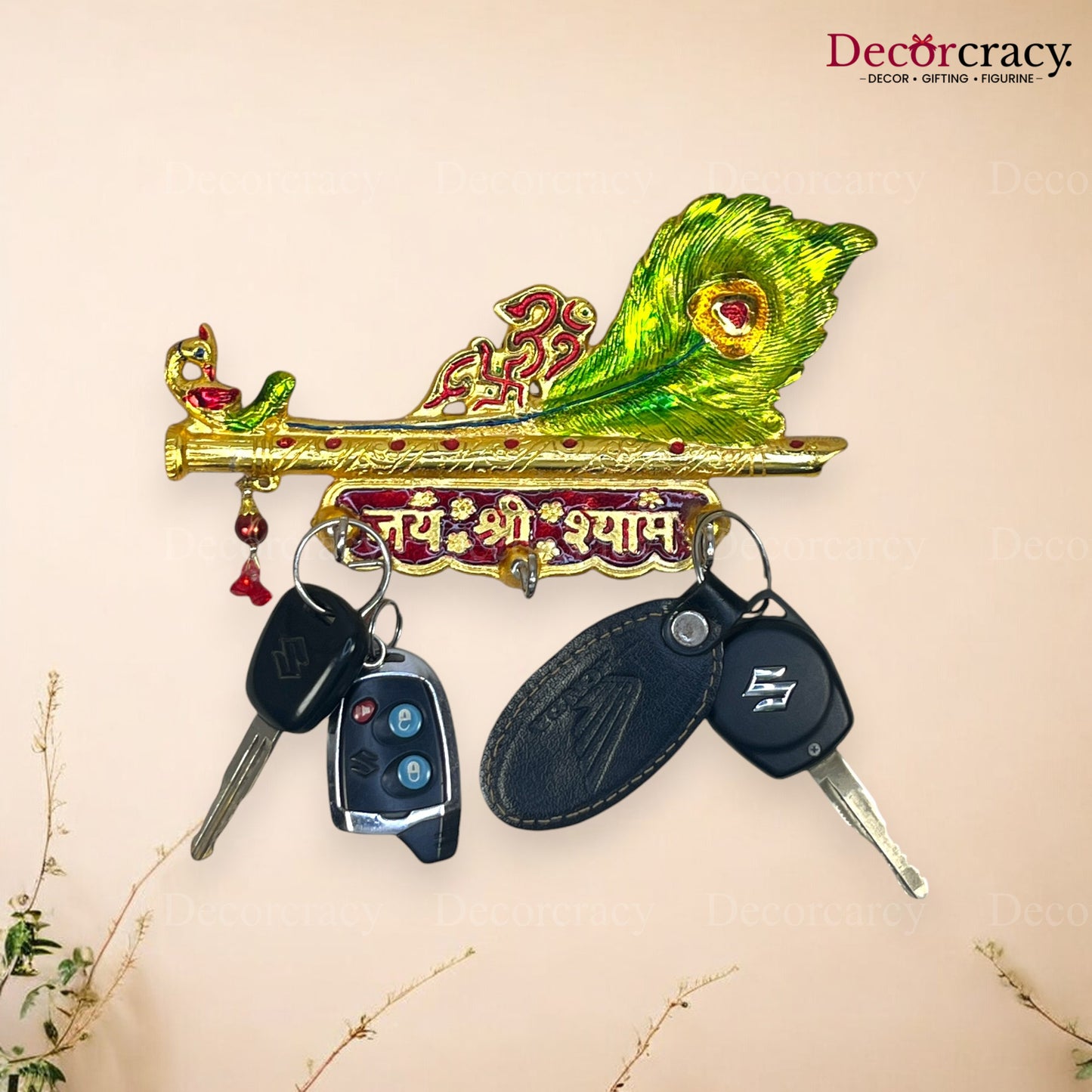 Shree Shyam 3 Key Holder Morpankh Metal Multicolor
