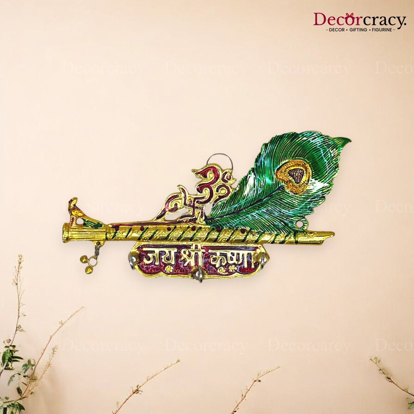 Shree Shyam 3 Key Holder Morpankh Metal Multicolor