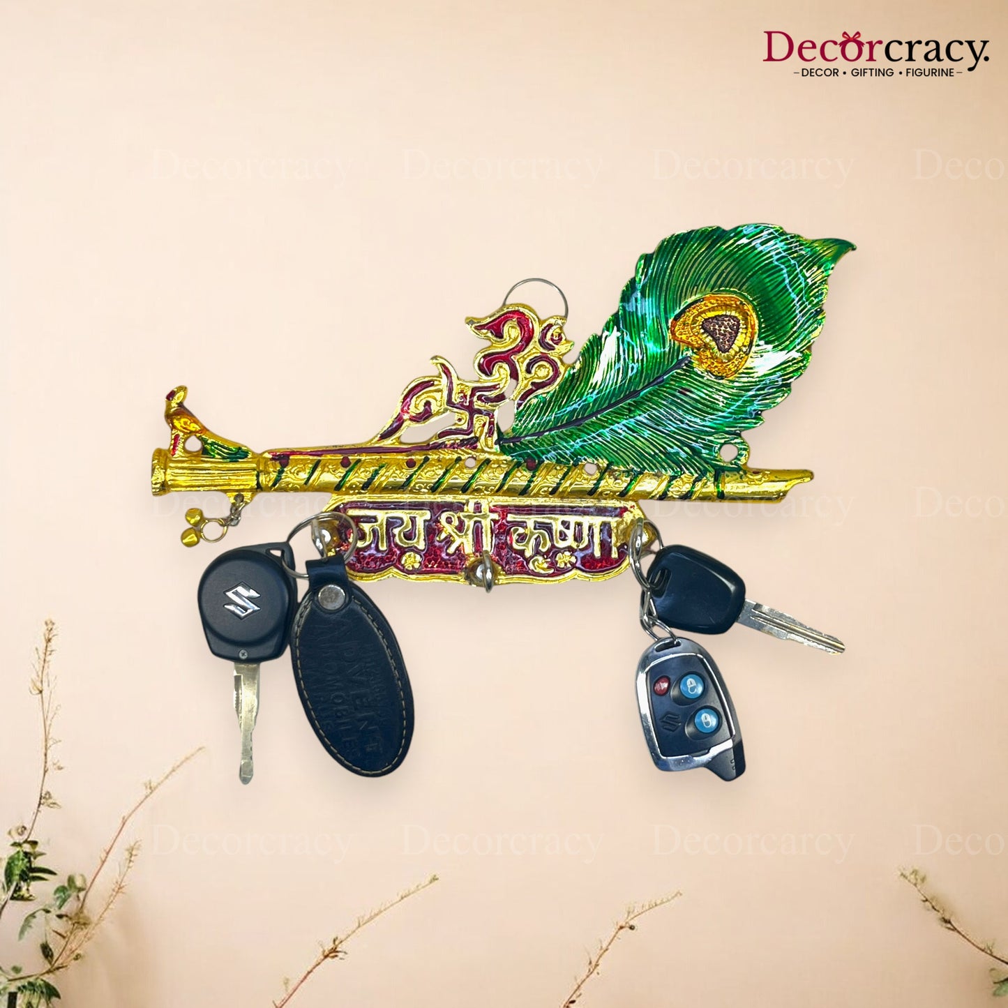 Shree Shyam 3 Key Holder Morpankh Metal Multicolor