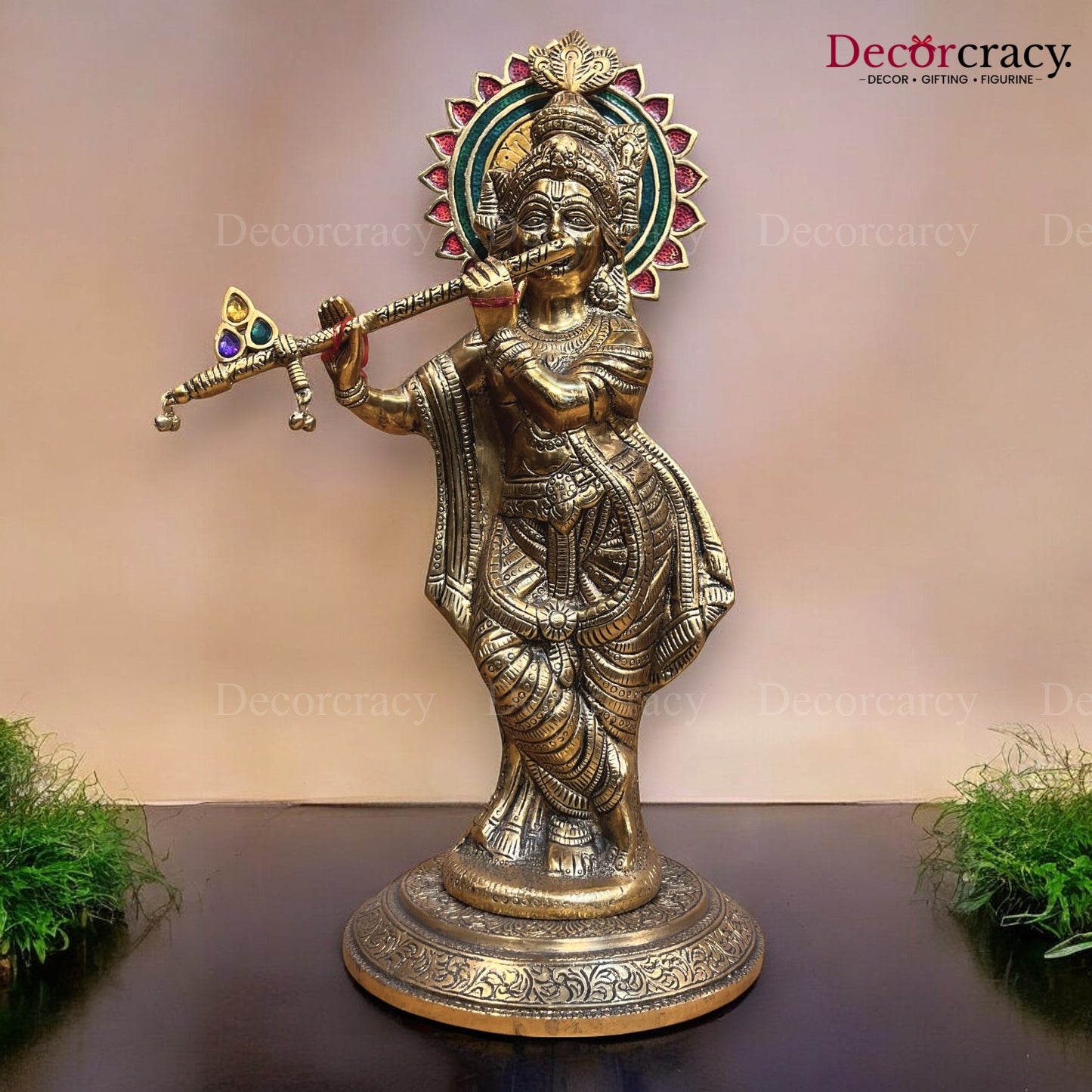 Shree Krishna with Bansuri Metal golden
