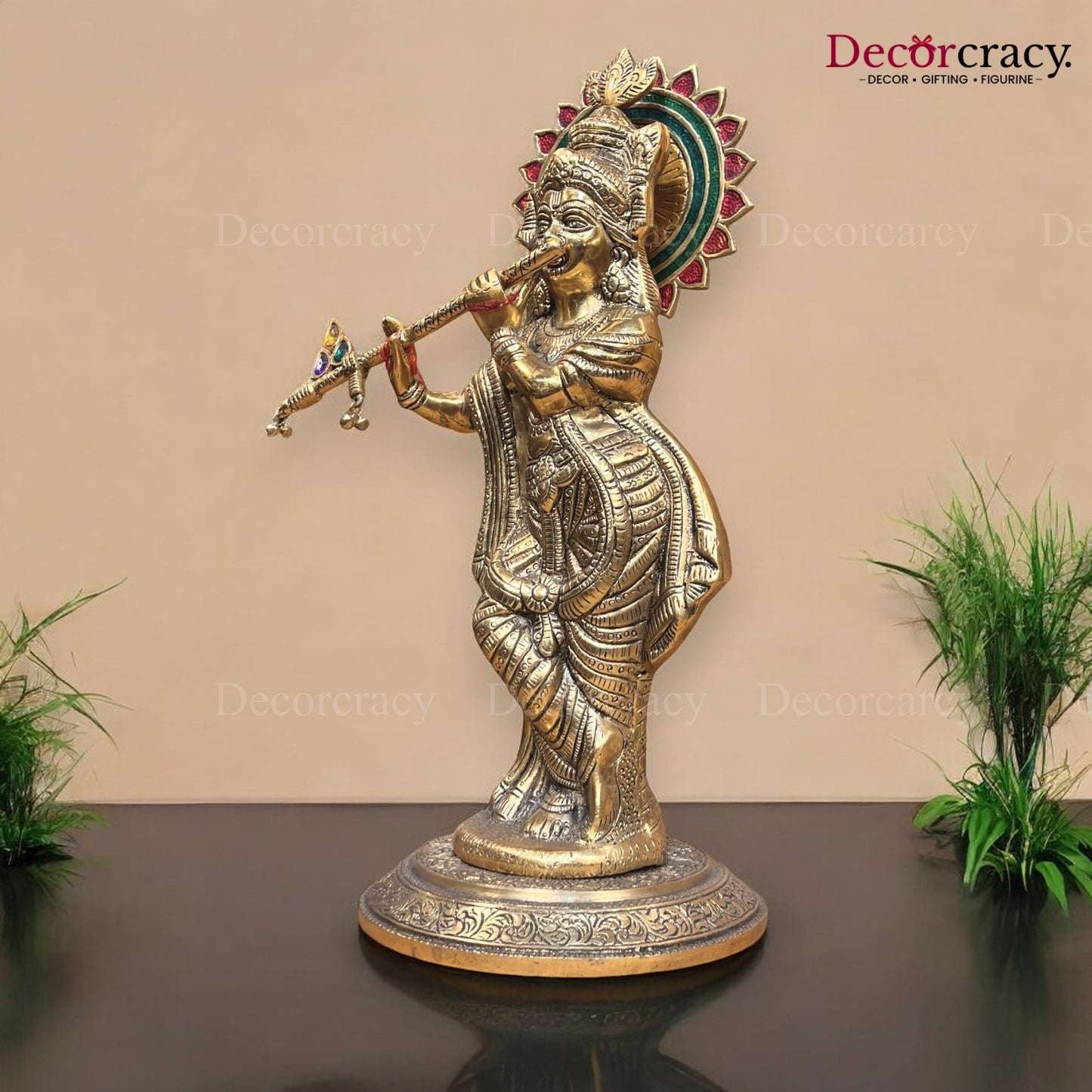 Shree Krishna with Bansuri Metal golden