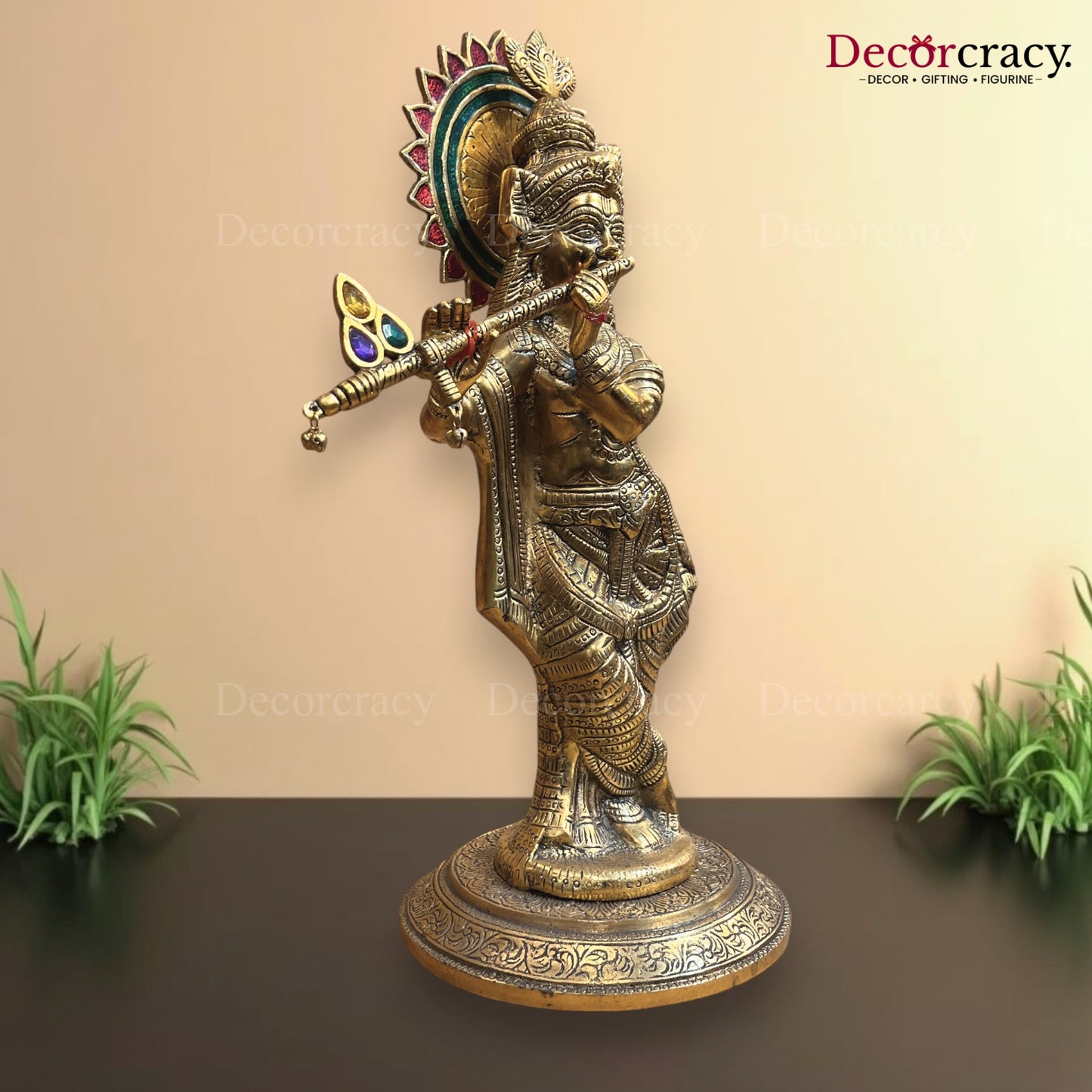 Shree Krishna with Bansuri Metal golden