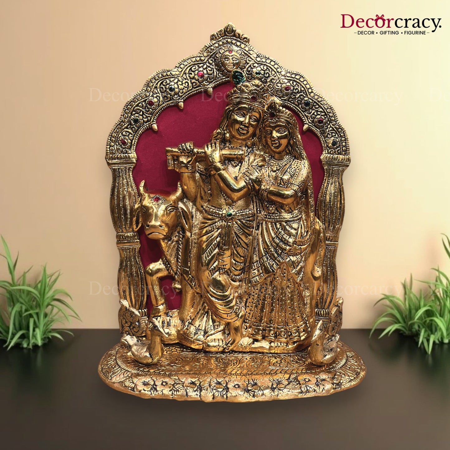 Shree Radha Krishna Cow Mehraab Metal golden