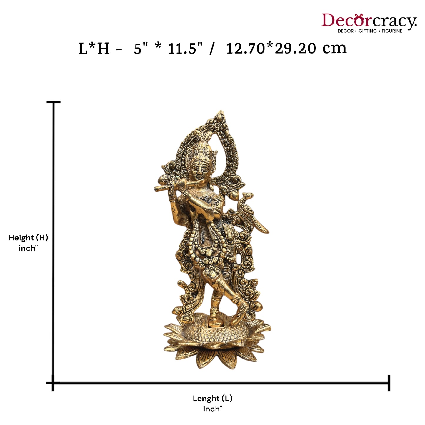 Shree Krishna with Flute on Lotus Metal golden