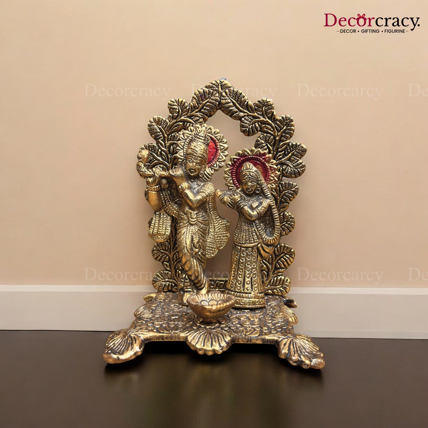 Shree Radha Krishna leaf Mehraab Deepak Metal golden